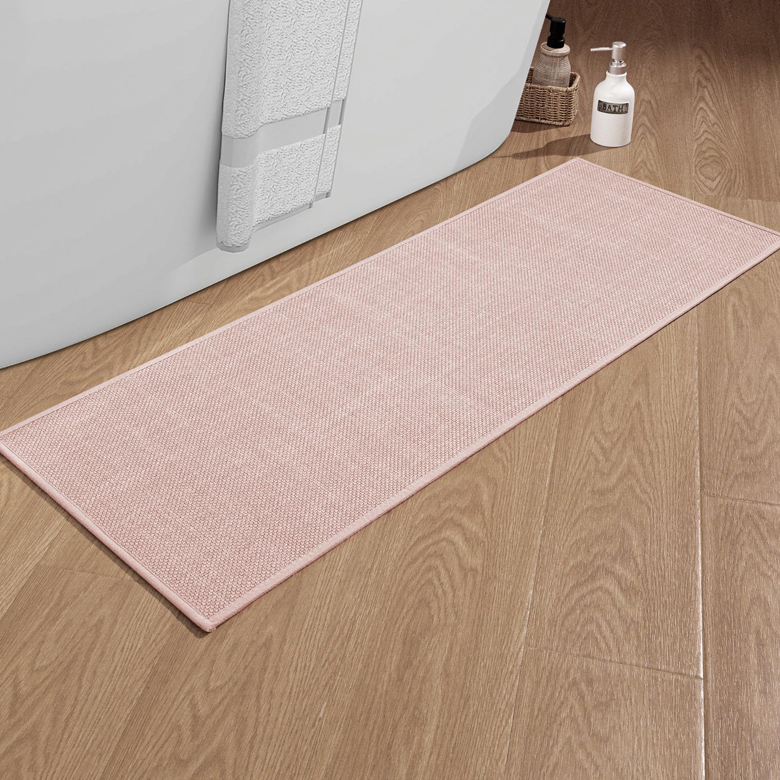 Chakme Bathroom Rugs Mat 47X17, Ultra Thin Non Slip Bath Mat Runner Quick Dry Absorbent Bath Mat For Bathroom Floor, (Pink, 47''