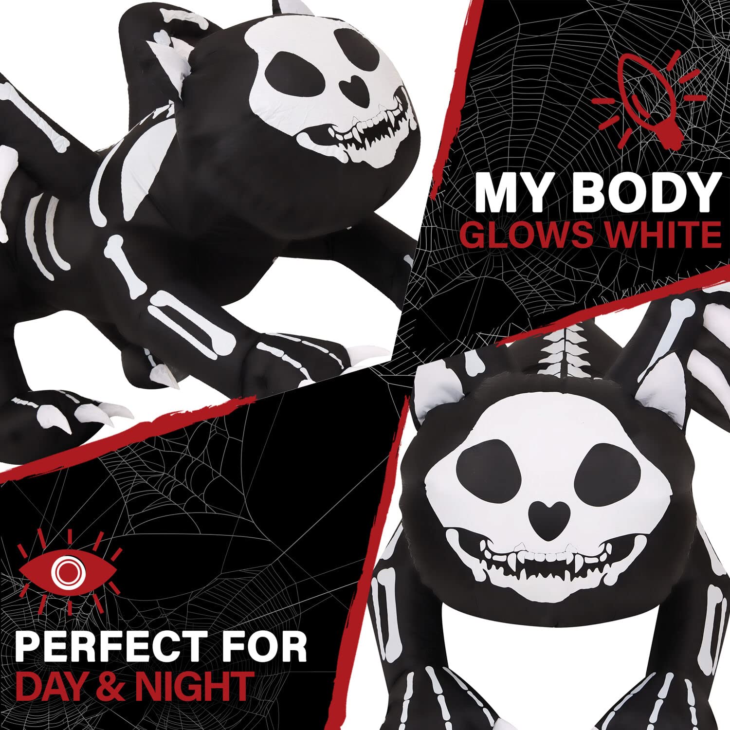 Haunted Hill Farm 5.9-ft. Wide Skeleton Cat Blow Up with Lights, Halloween Inflatable Outdoor Decorations for Patio and Yard, Gi