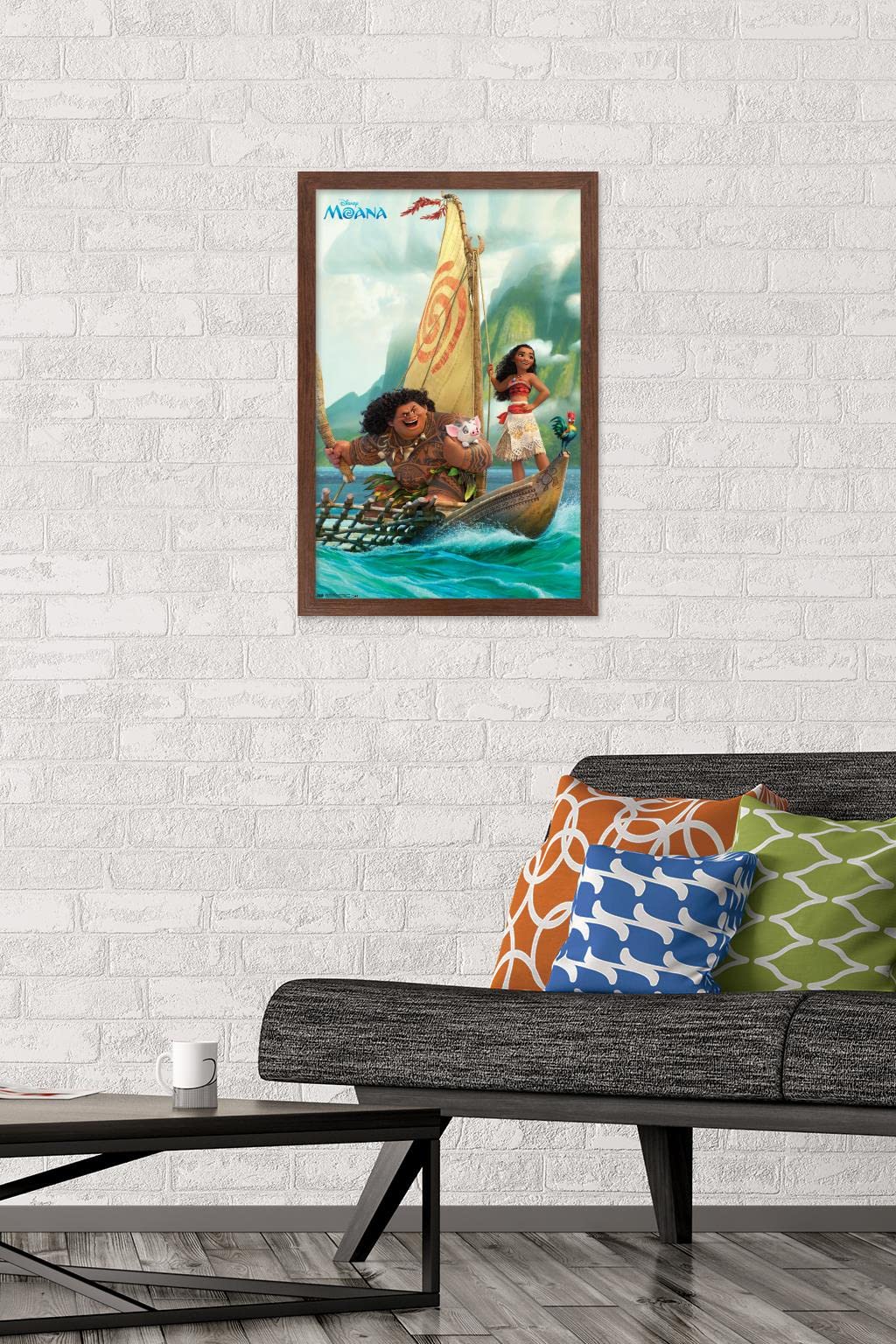 Trends International Disney Moana - Group Wall Poster, 14.72'' X 22.37'', Mahogany Framed Version