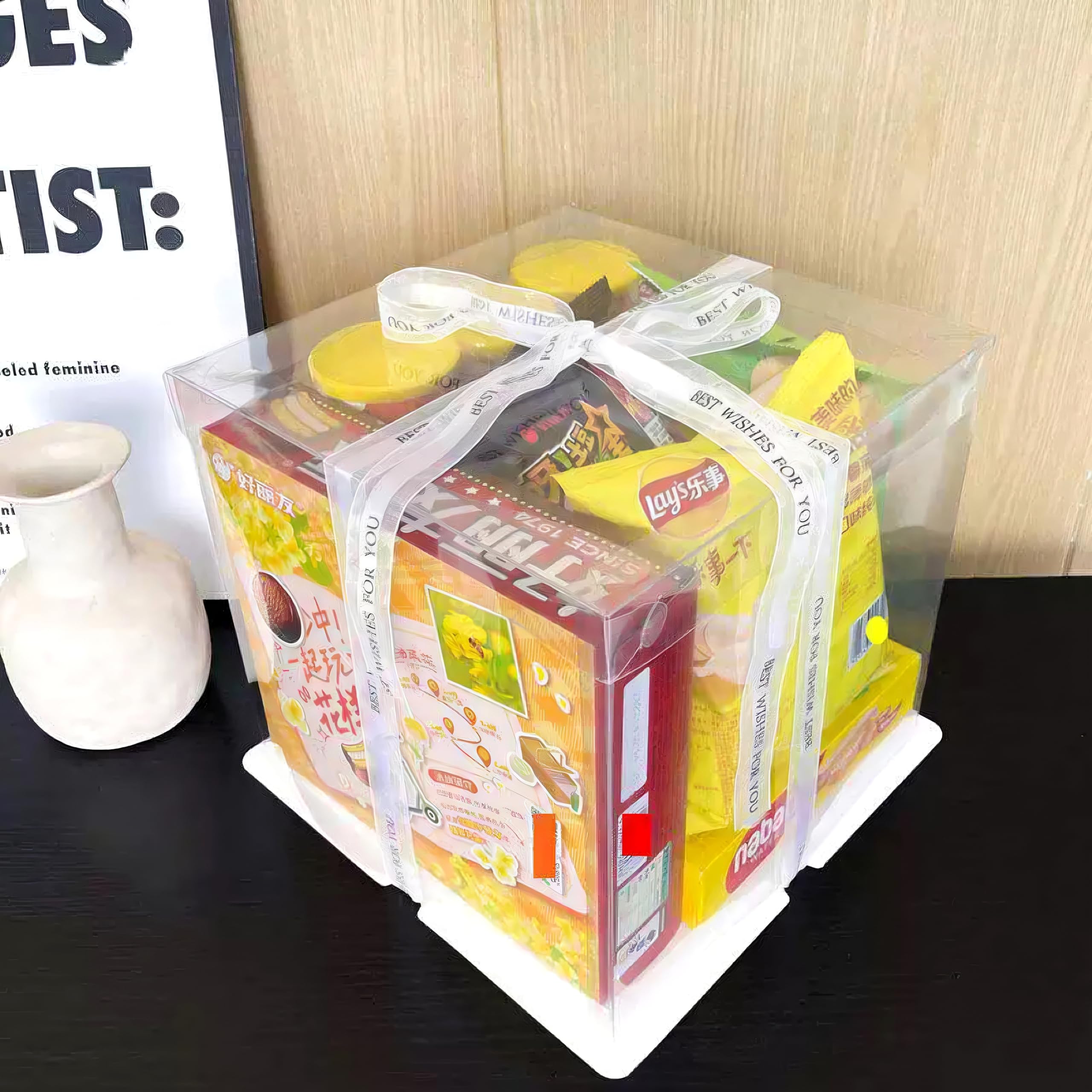 5 Pcs, 12x12x11 inch Food Grade Clear Plastic Display Boxes, 29.4 x 29.4 x 25 cm with Ribbon, for Cakes, Bakeries, Desserts,