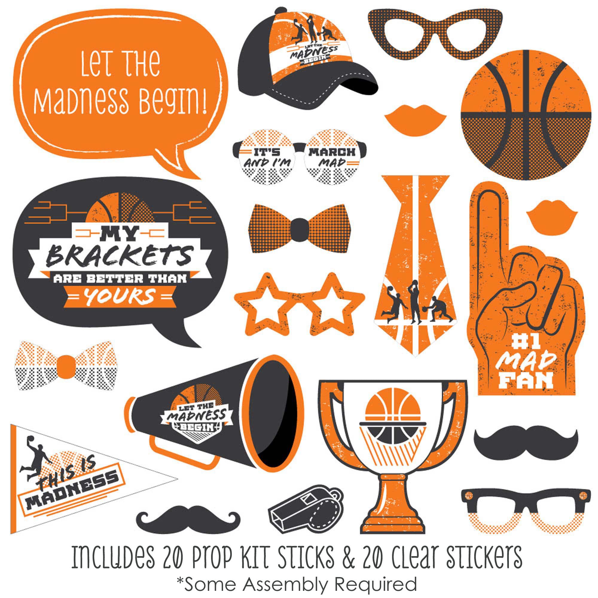 Big Dot Of Happiness Basketball - Let The Madness Begin - College Basketball Party Photo Booth Props Kit - 20 Count