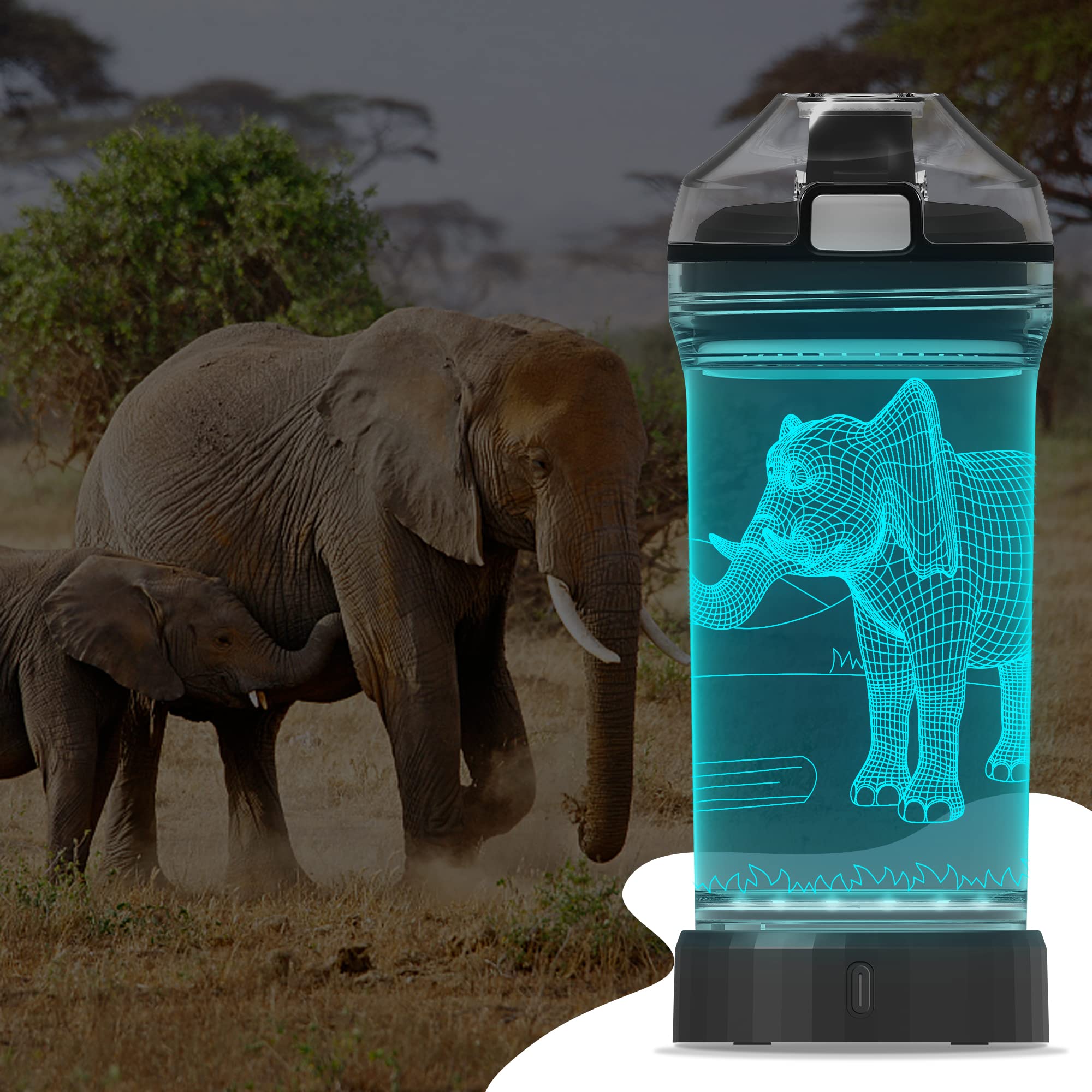 Yuandian Elephant Gift, Light Up Kids Animal Water Bottle - 14 Oz 400Ml Tritan Bpa Free Eco Friendly - Cool Drink Bottles Gift F