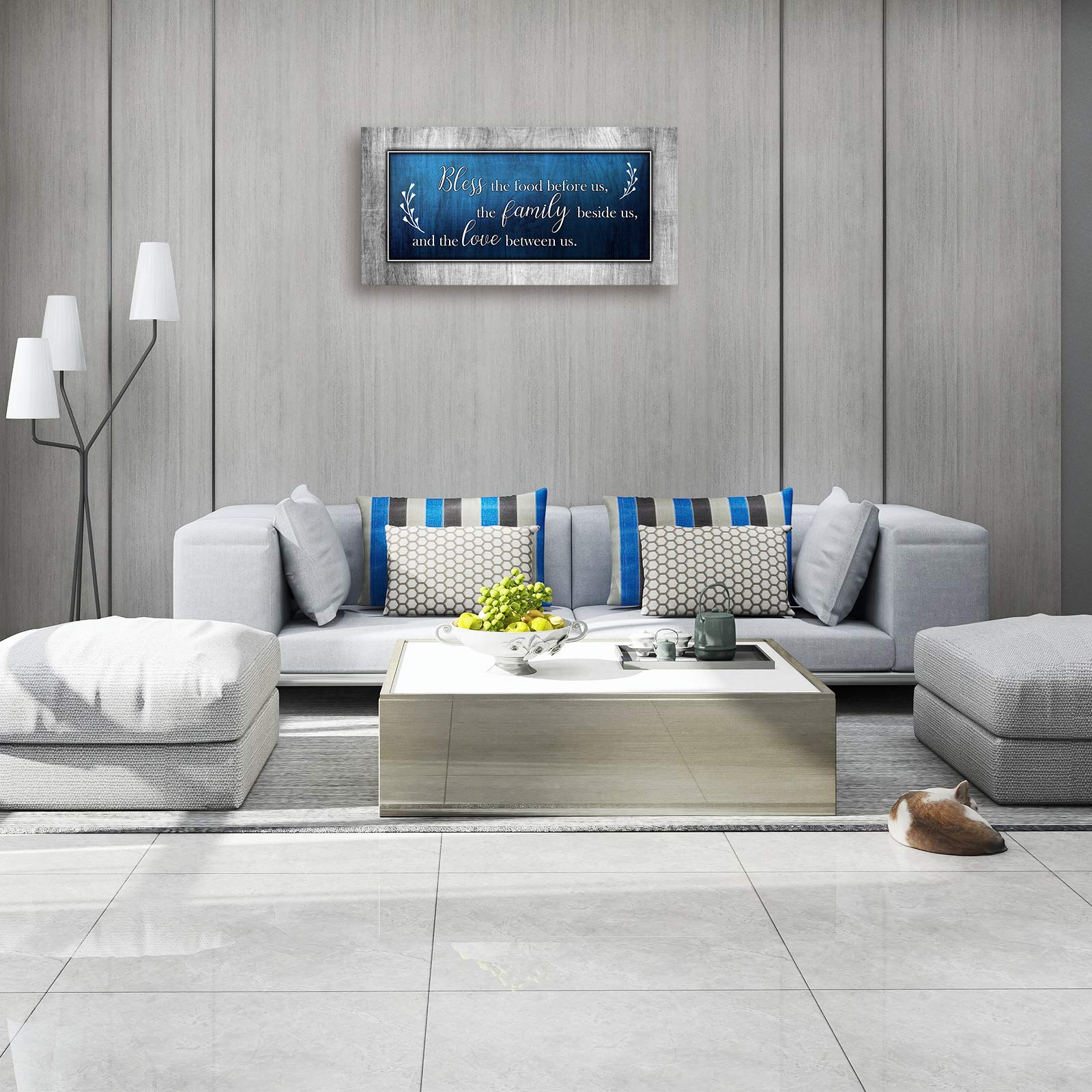 Christian Wall Art Decor Blue And Grey Canvas Prints Bless The Food Quote Wall Pictures Framed Artwork For Home Living Room Dini