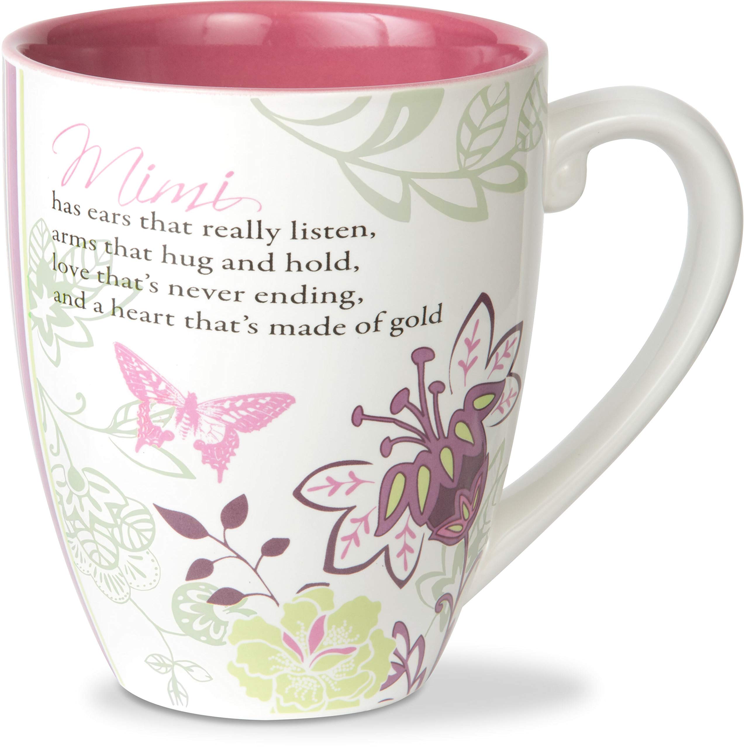 Pavilion Gift Company Mark My Words Mimi Floral Butterfly Grandma Coffee Tea Mug, Large, Pink, 20 Ounces