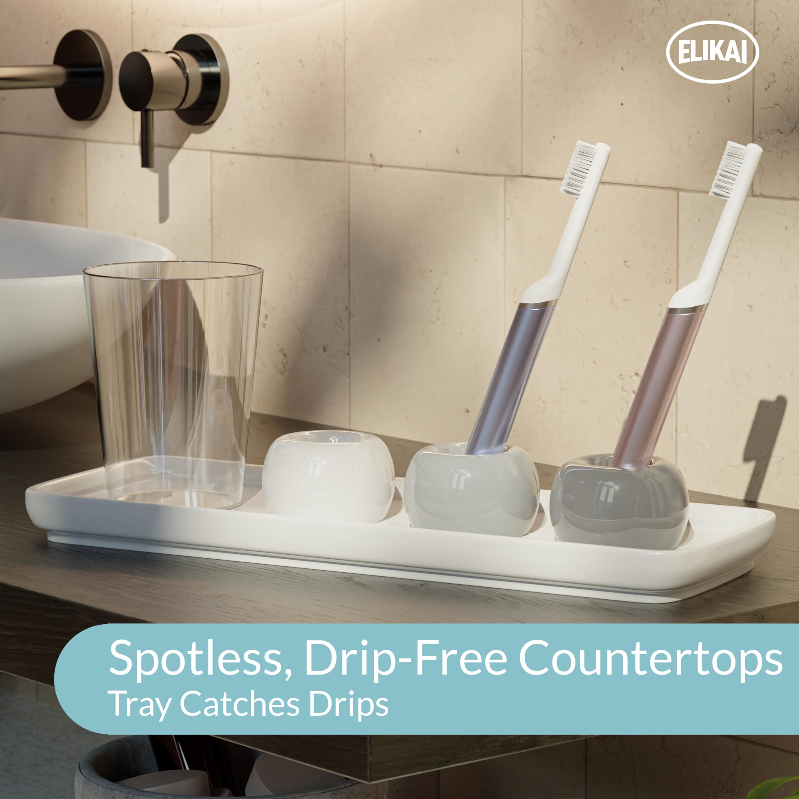 Standing Toothbrush Holder With Tray, Toothbrush Stand, Ceramic Toothbrush Holder For Bathroom, Small Toothbrush Holder (4 Holde