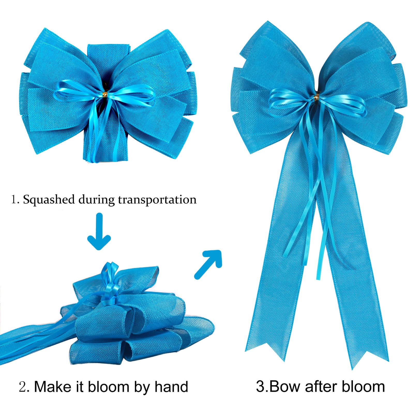 2 Pcs Large Blue Easter Wreath Bow Decor,Spring Summer Tree Topper Bow Decorations,Decorative Bow with Blue Burlap and Glitter S