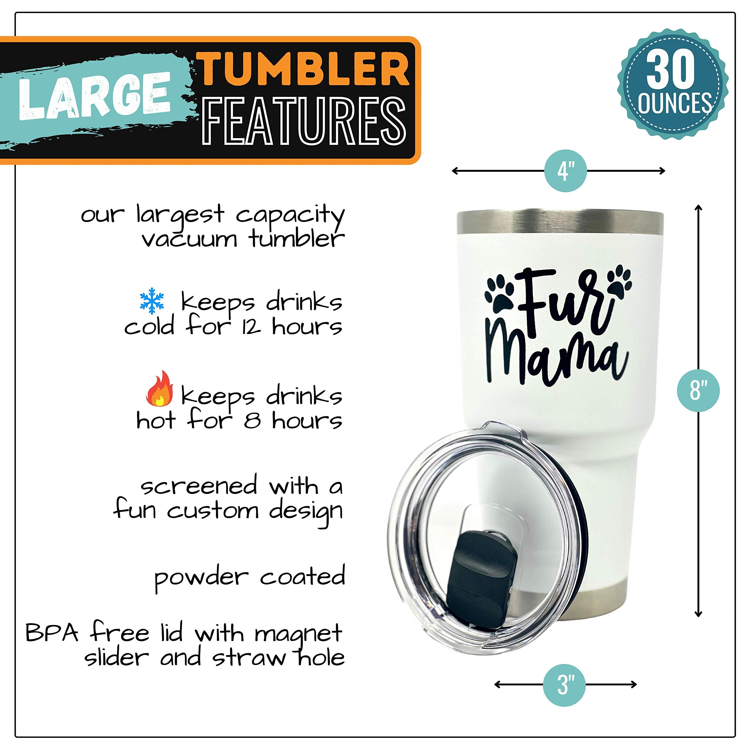 Fur Mama Tumbler - Dog Lovers Gifts For Women - Dog Mom Insulated Cup, Coffee Mug - Great Dogs Themed Gifts For Christmas, Birth