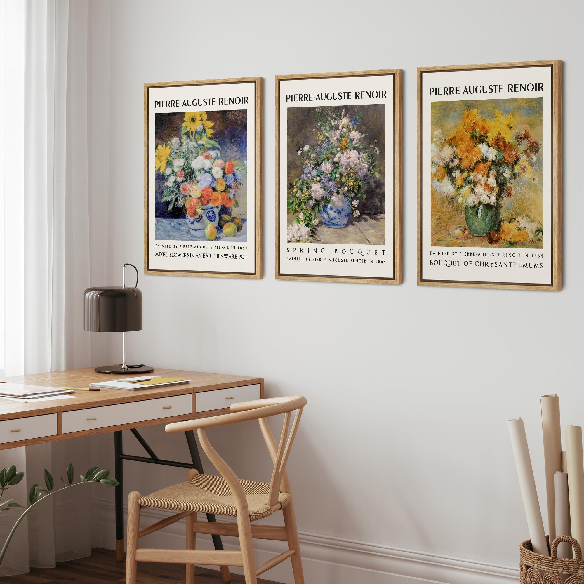 Wall26 Framed Canvas Print Wall Art Set Pierre-Auguste Renoir Inspired Floral Illustrations Modern Art Decorative Floral Botanic