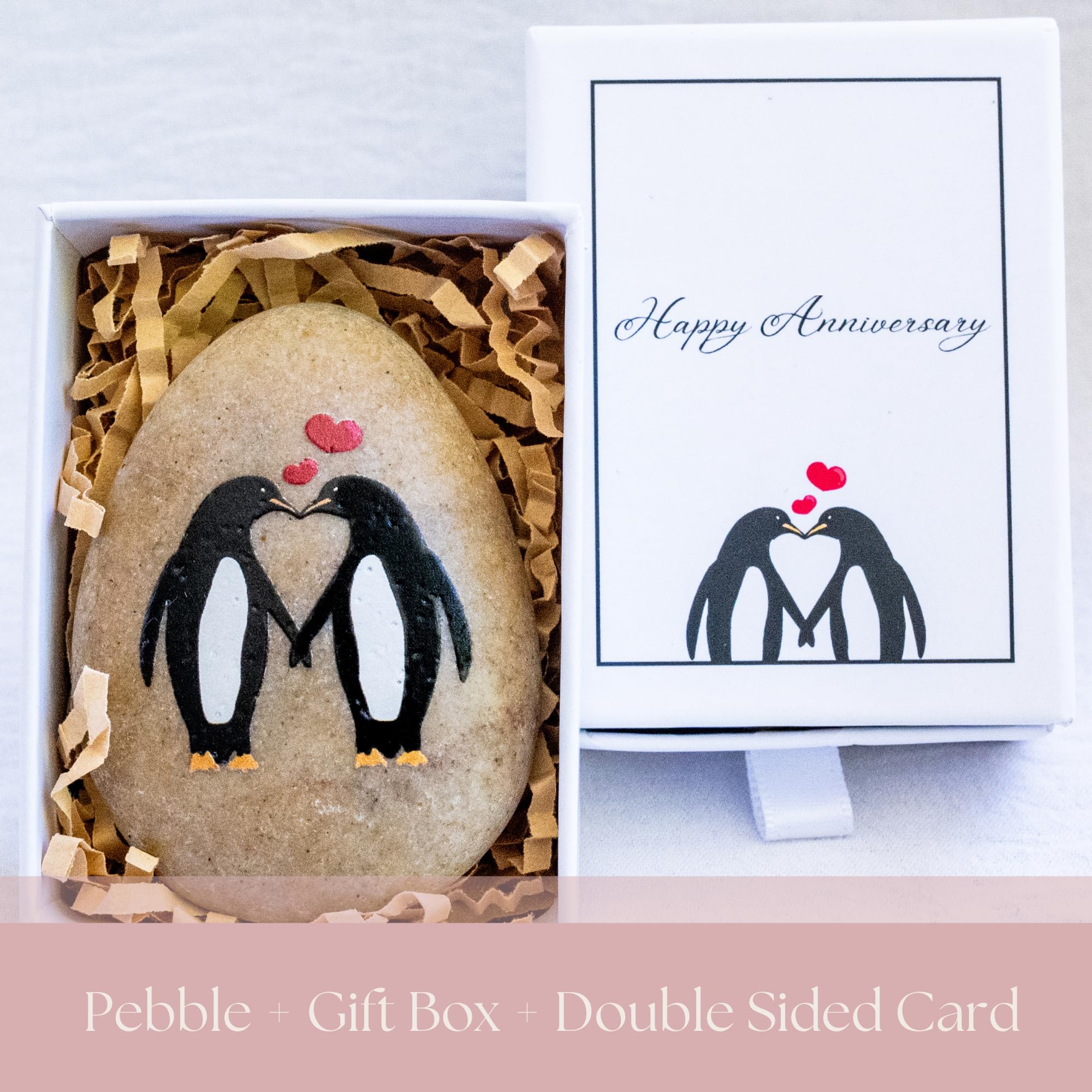 1 Year Anniversary for Boyfriend or Girlfriend - Penguin Pebble Gift- First Wedding Anniversary for Husband or Wife - One Year T