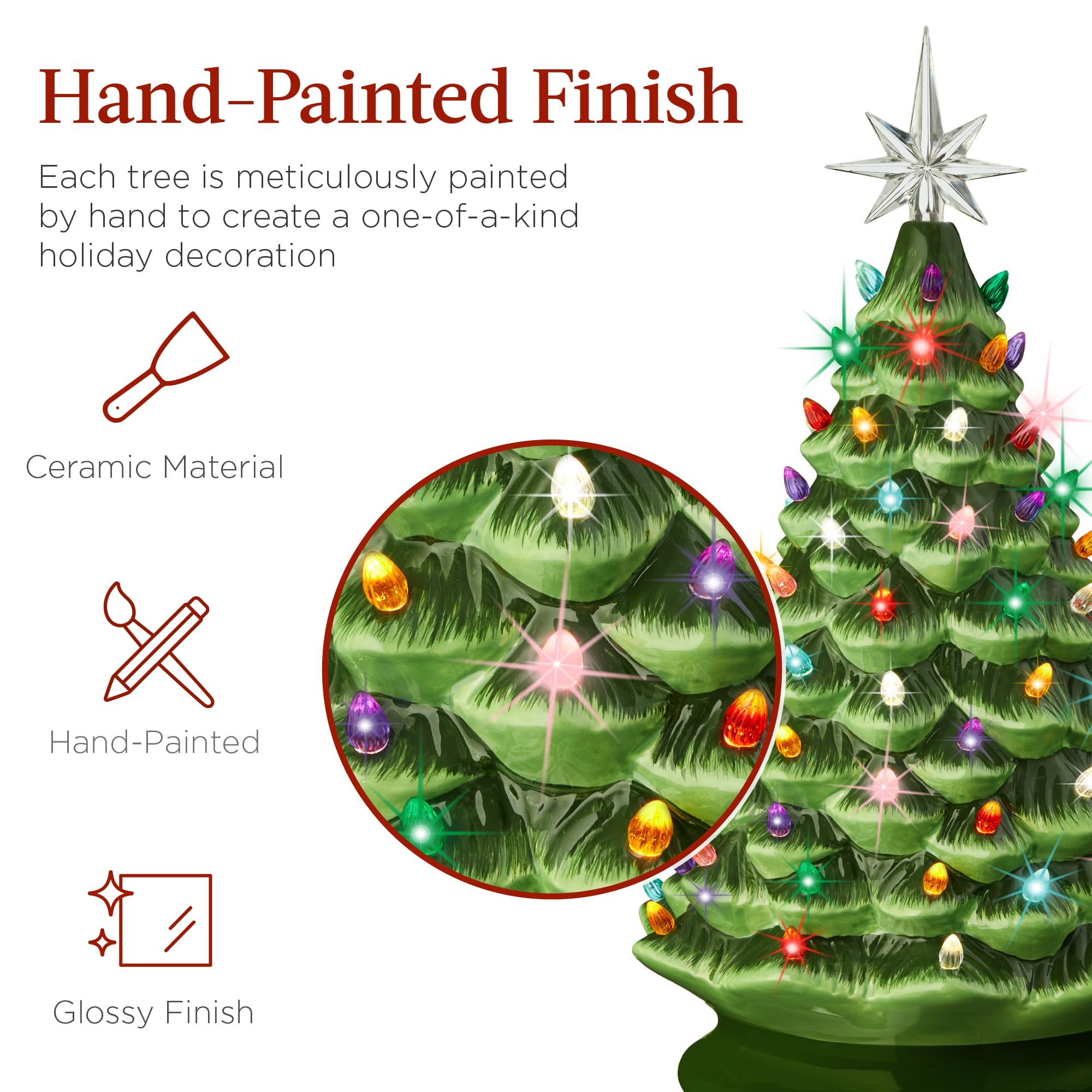 Best Choice Products 18in Ceramic Christmas Tree - Pre-lit with Multicolored LED Lights, Hand-Painted Holiday Decoration, Model SKY6947, Green