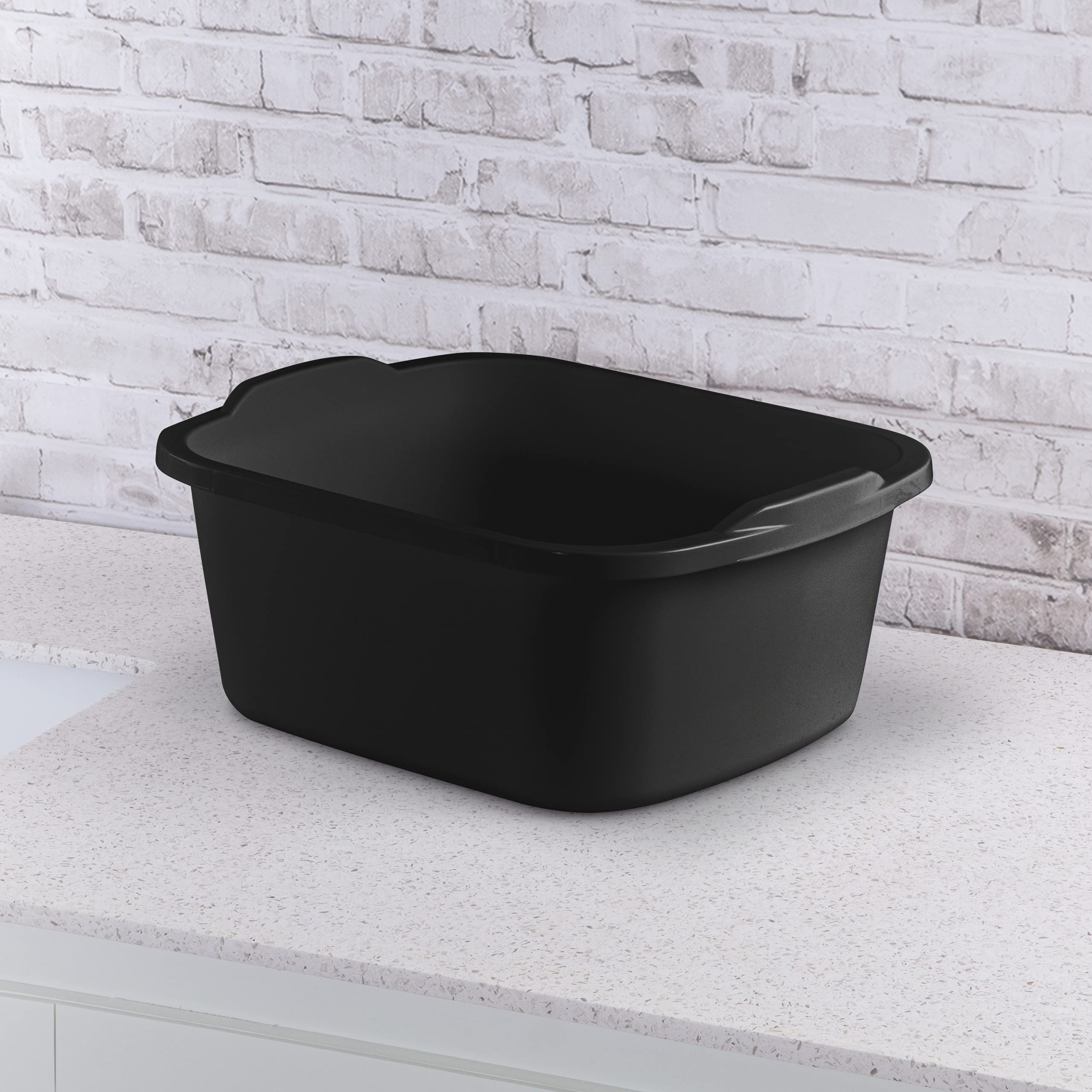 Sterilite 18 Qt Dishpan, Bin Ideal For Soaking And Cleaning Dirty Dishes In The Kitchen Sink, Black, 6-Pack