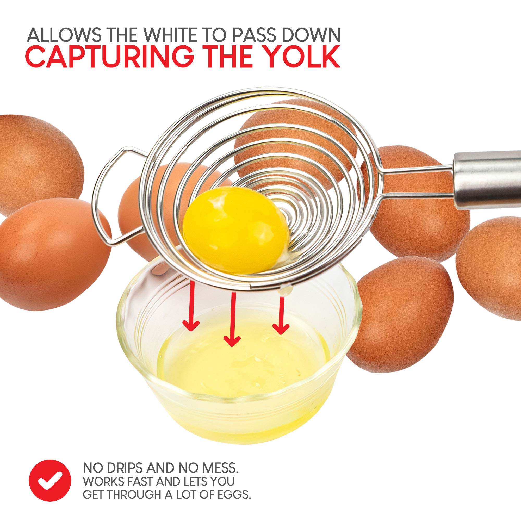 Stainless Steel Egg Separator Tool, Long Handled Egg White Separator No Drips And No Mess Egg Yolk And Egg White Extractor By Ex