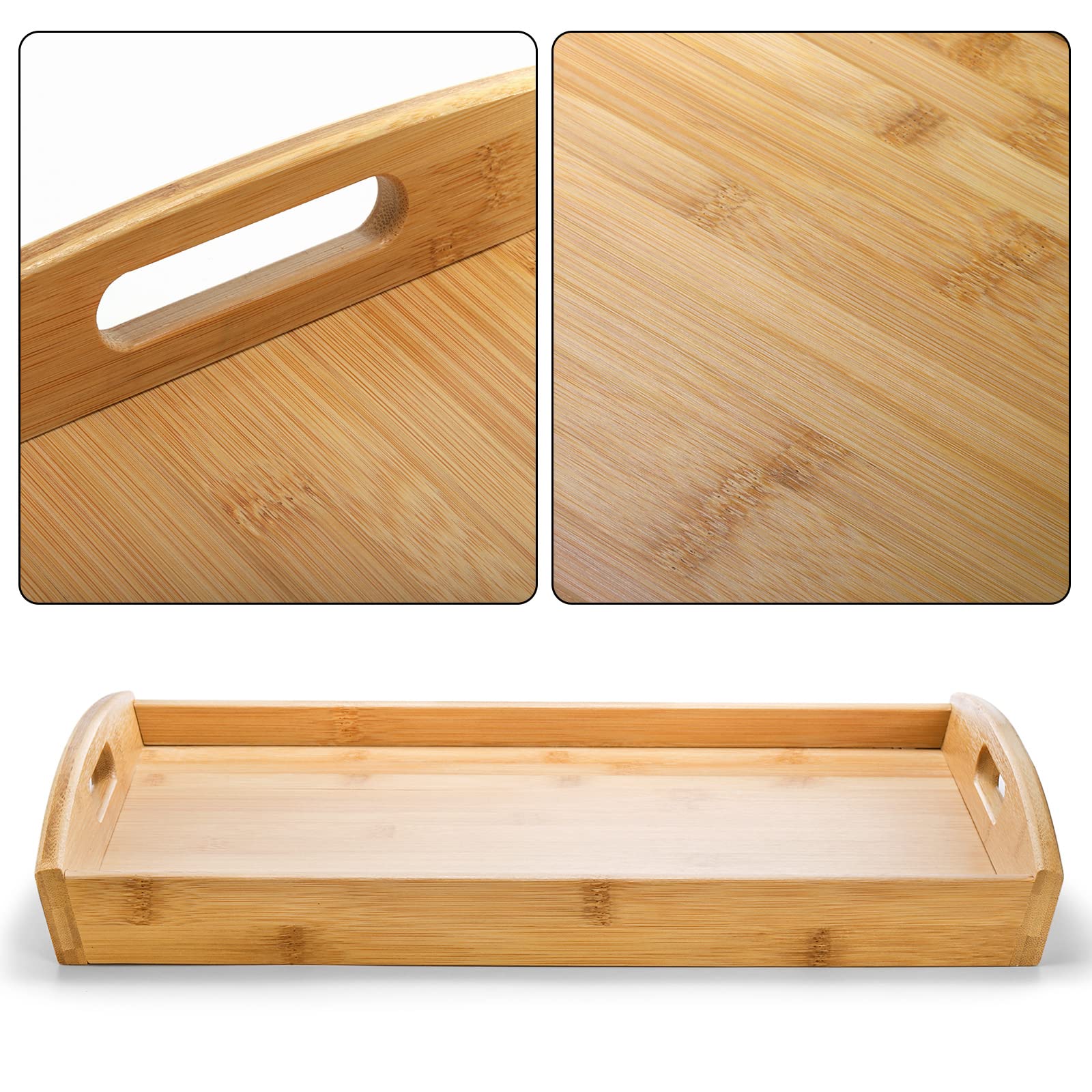 Peohud 4 Pack Bamboo Serving Trays With Handles, Rectangular Kitchen Food Tray For Eating, Dinner Trays For Eating On Couch, Woo