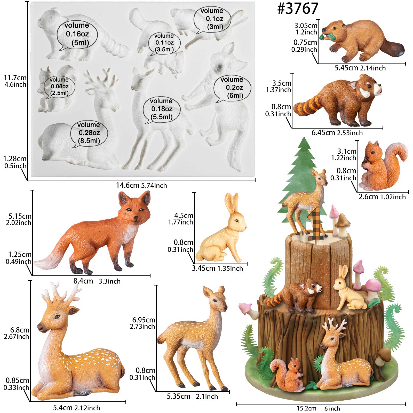 Woodland Animal Fondant Silicone Mold Fox Squirrel Rubbit Raccoon Beaver Elk Sika Deer For Sugarcraft Cake Decorating Cupcake To