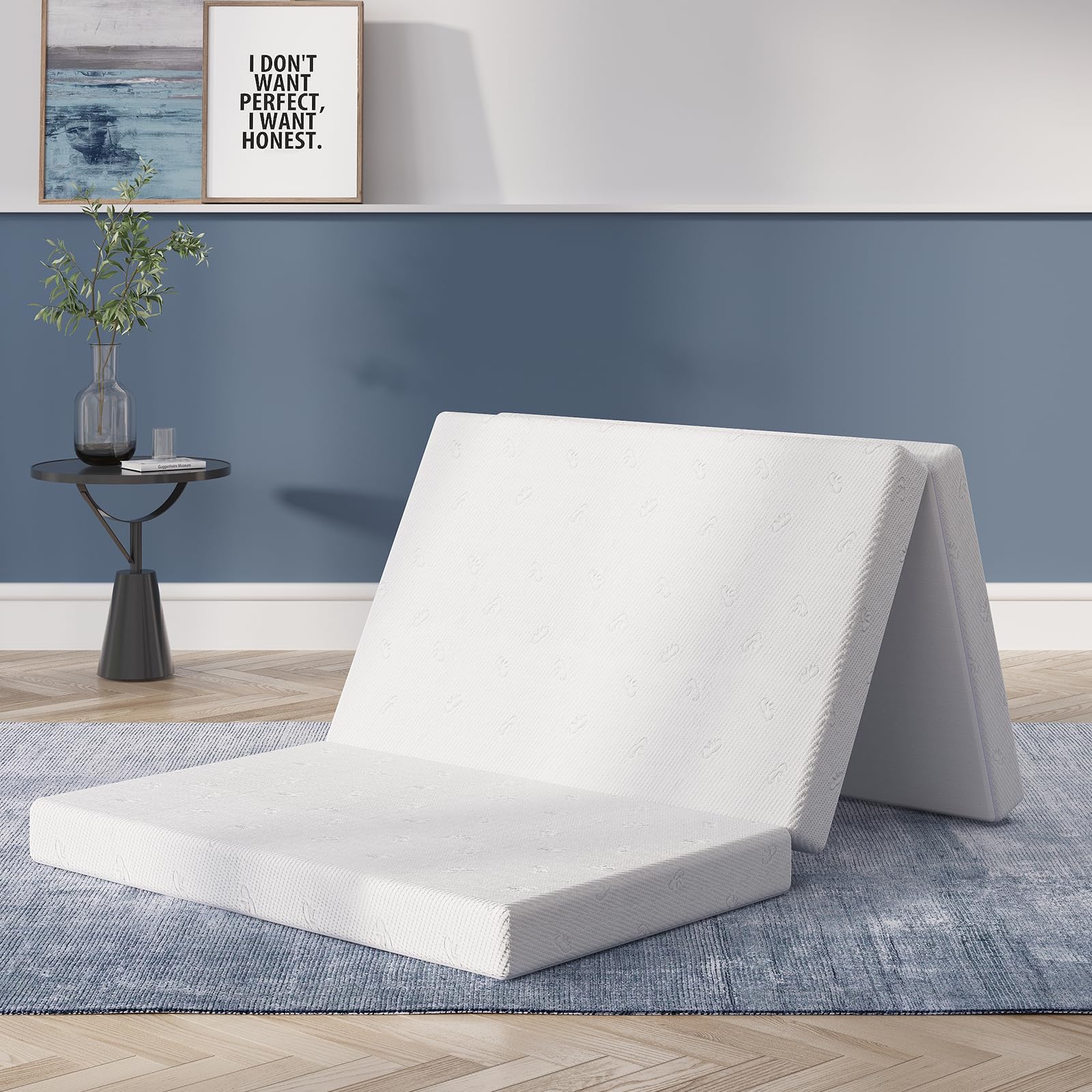 Avenco 4-Inch Tri-Fold Memory Foam Mattress, Queen Size Portable Bed Topper with Breathable Washable Cover, Ideal for Guest Room