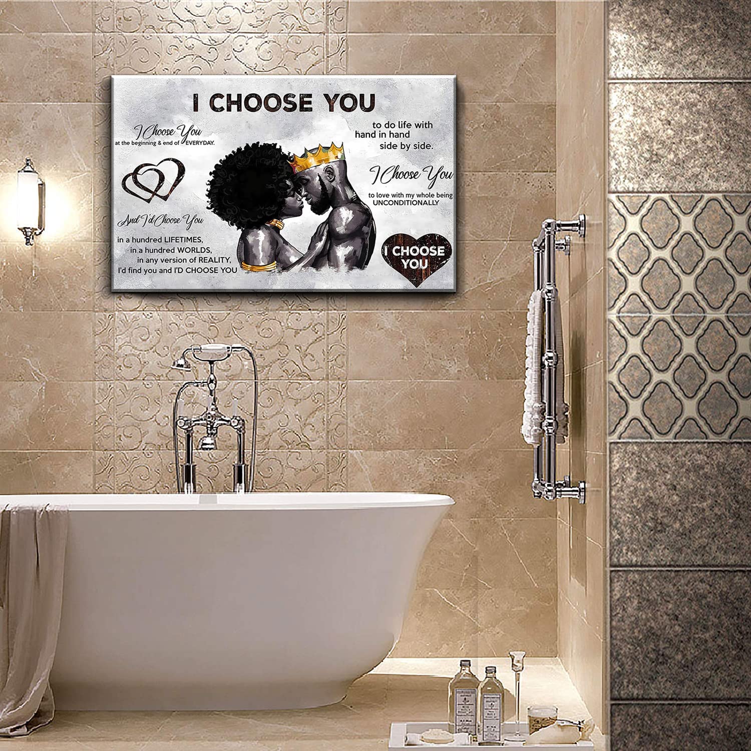 Framed African American Canvas Prints Black Couple I Choose You Poster Black King And Queen Wall Art Afro Black Romantic Couple