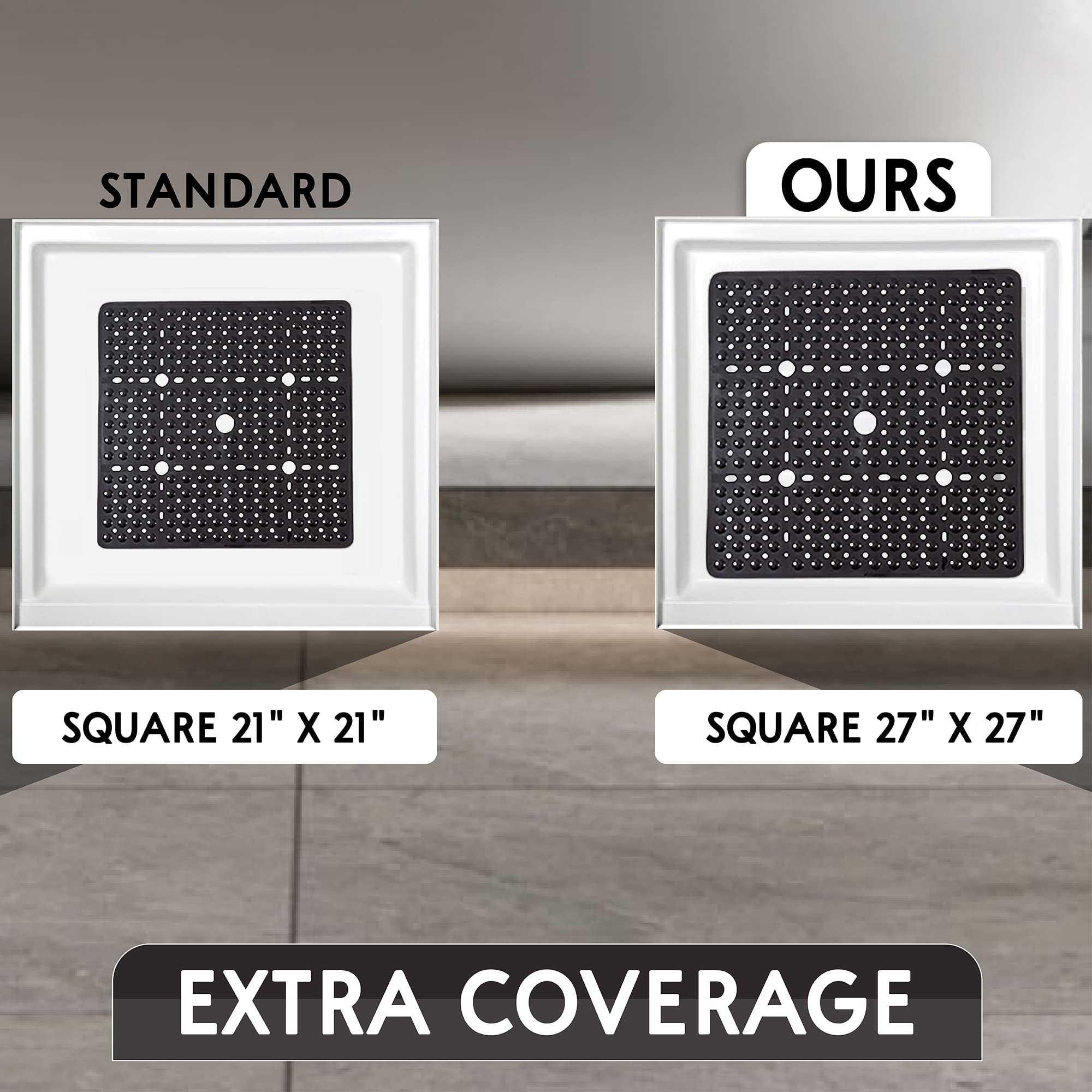 Enkosi Large Square Shower Mat Non Slip - Non Slip Shower Mats - Bathroom Shower Mat - Blue Shower Matt - Kids Shower Mat - Non