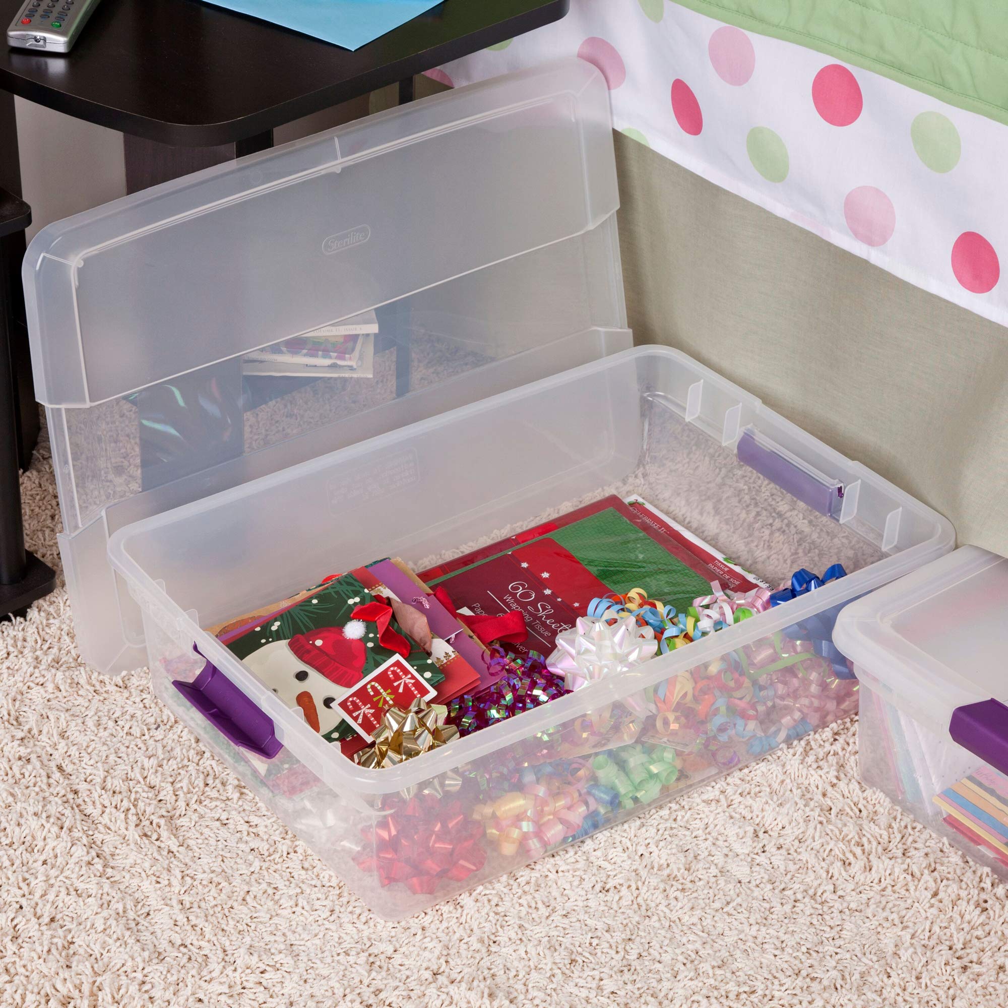 Sterilite 32 Qt Clearview Latch Storage Box, Stackable Bin With Latching Lid, Plastic Container To Organize Clothes Underbed, Cl