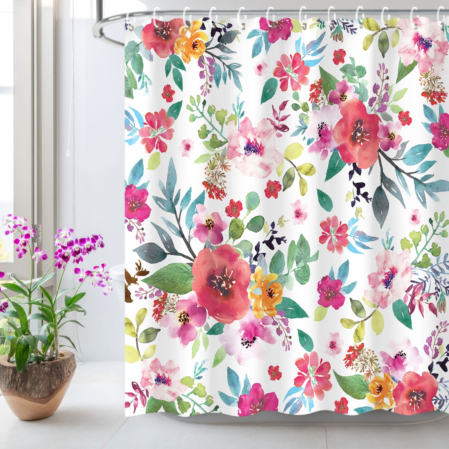 Livilan Floral Shower Curtain For Bathroom Flower Shower Curtain Watercolor Girls Shower Curtains Flowered Shower Curtain With H