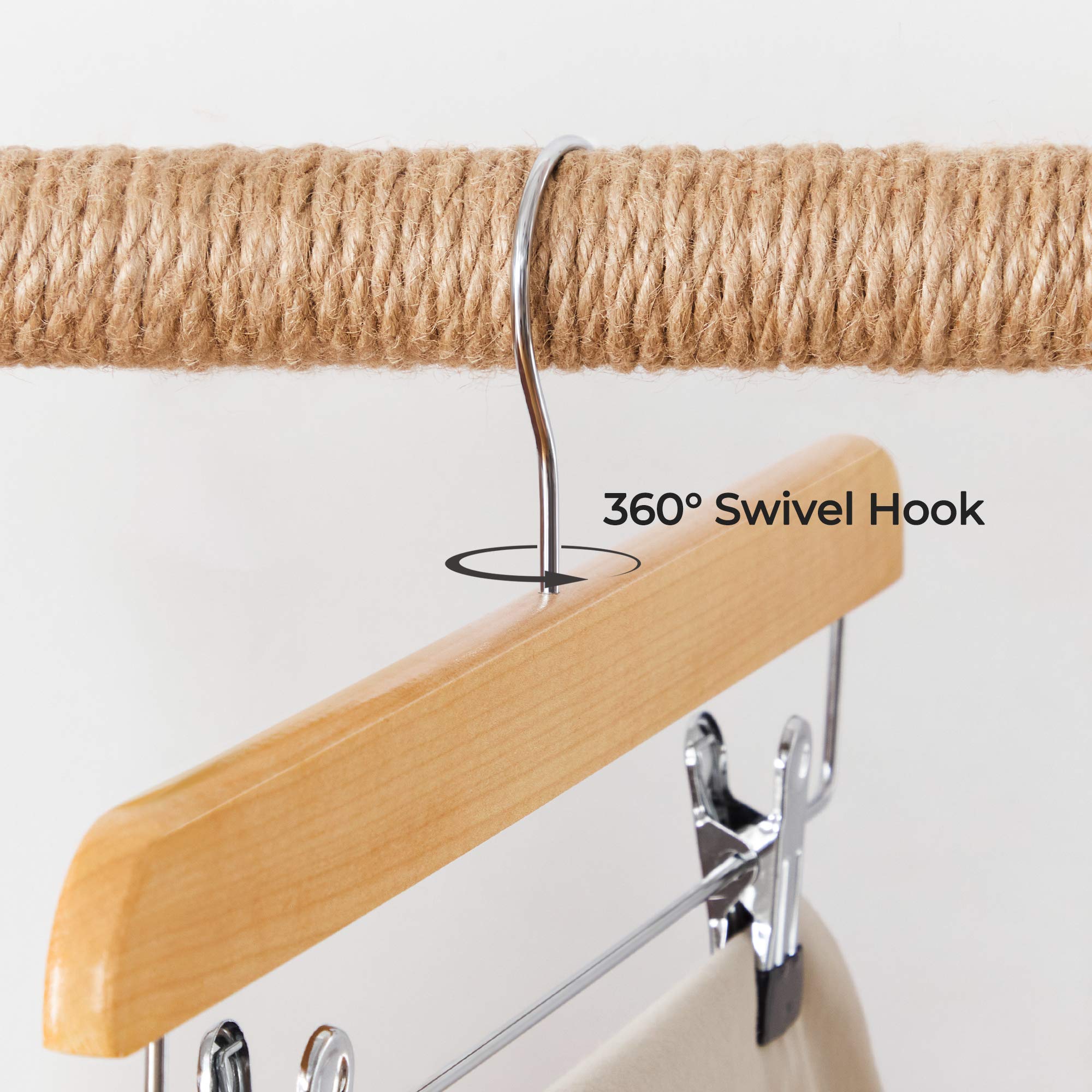 Songmics Wooden Pants Hangers 8 Pack, Pants Hangers With Adjustable Anti-Rust Metal Clips, 360 Swivel Hook, Skirt Hangers For Pa