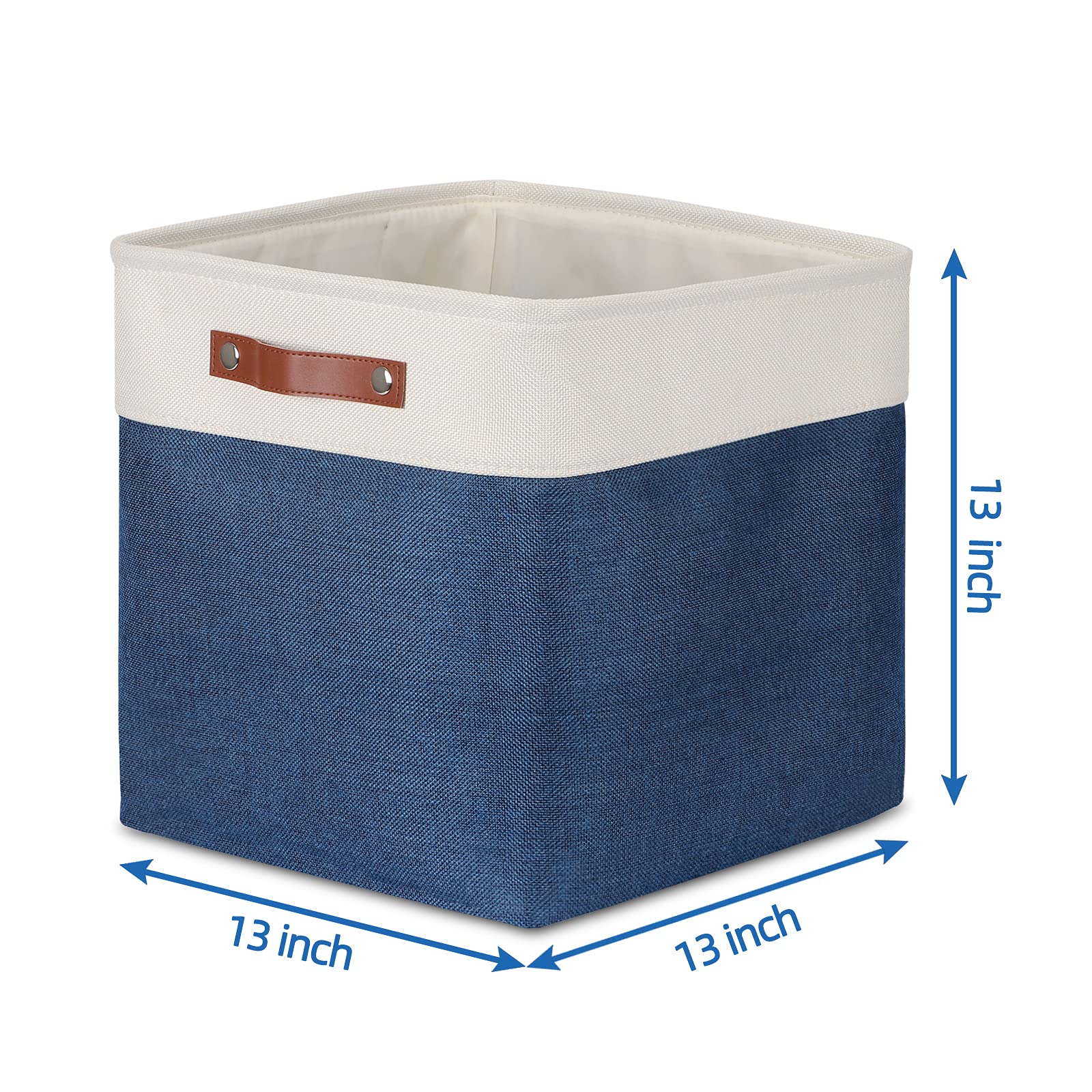 Temary Blue Storage Baskets for Shelves 13 Inch Cube Storage Bins 4Pack Fabric Cubes Basket with Handles for Organizing Shelf Baskets for Home Office Closet (White&Blue)