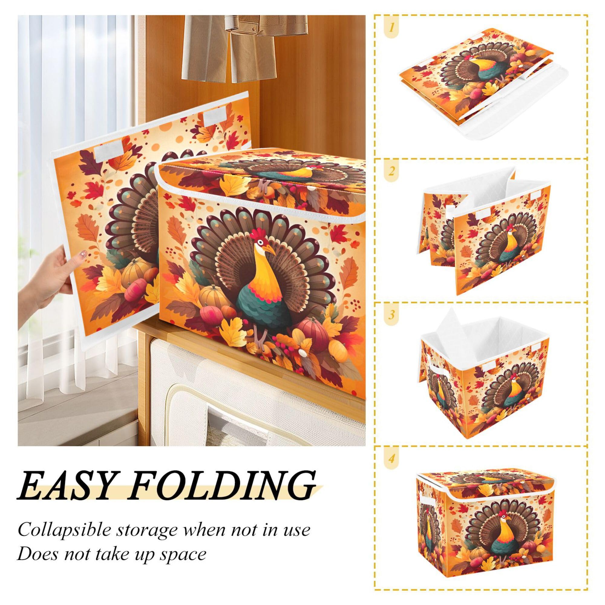 Xigua Thanksgiving Turkey Storage Bins With Lids And Carrying Handle,Foldable Storage Boxes Organizer Containers Baskets Cube Wi