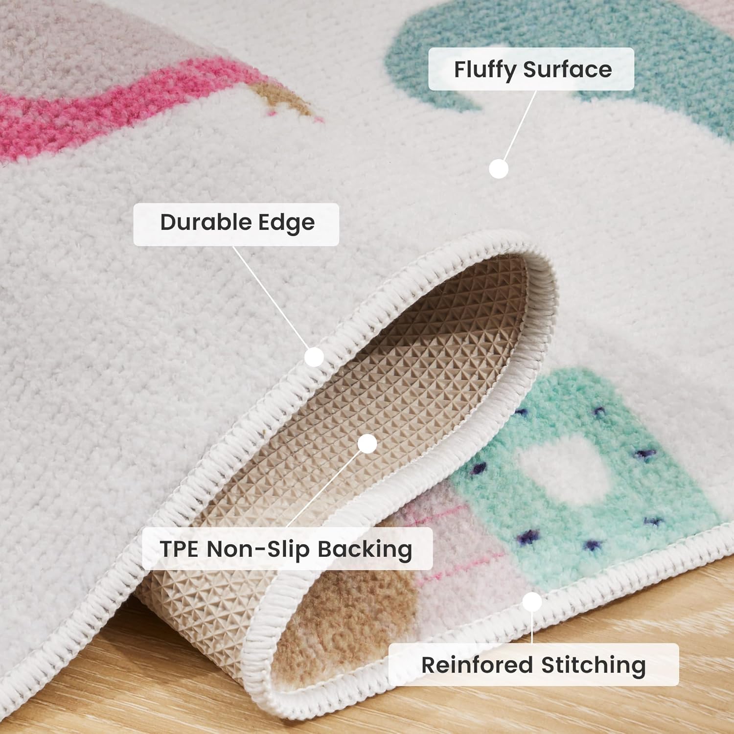 Machine Washable Non Slip Kids Rugs for Living Room & Bedroom - Princess Castle