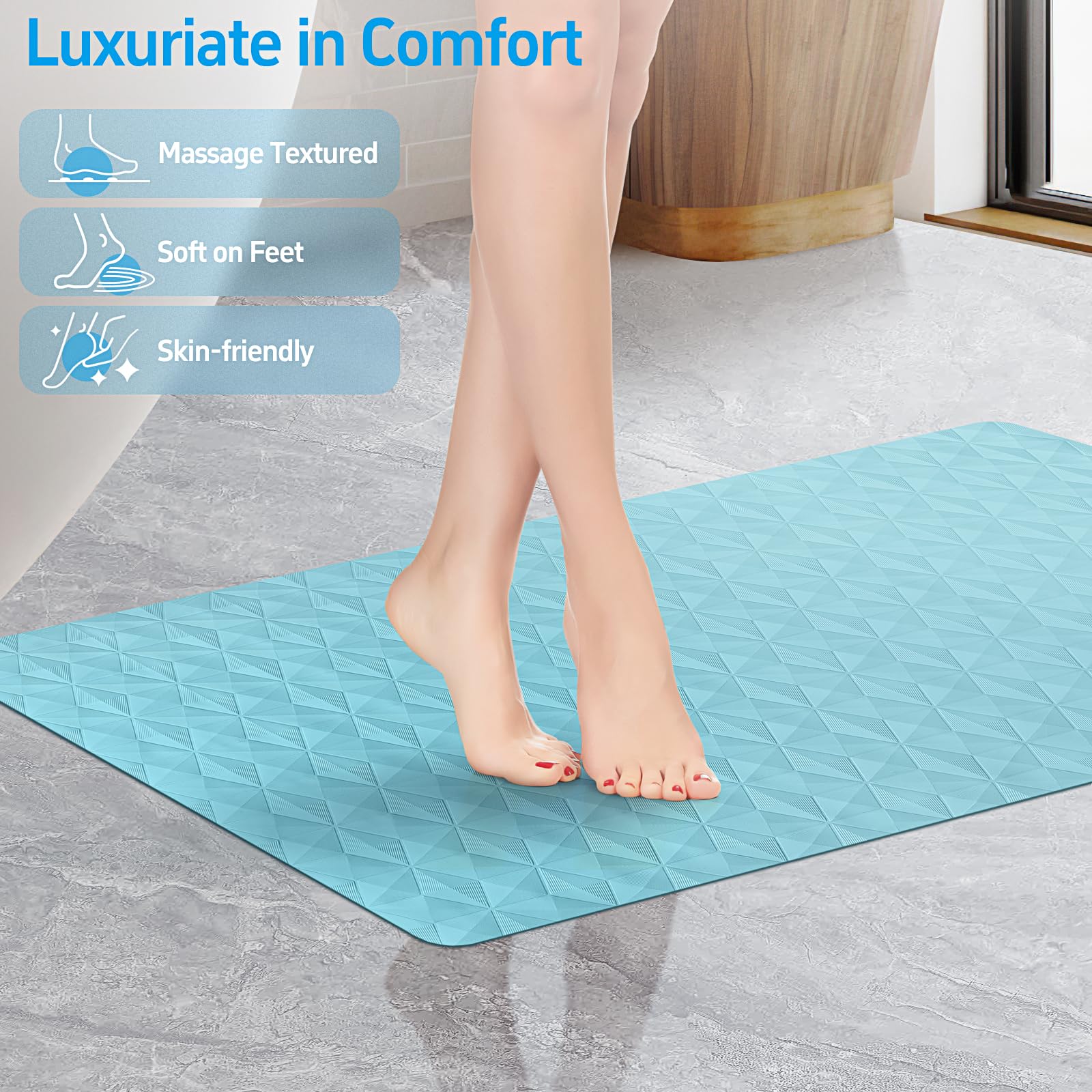 Wrisin Non Slip Bathtub Mat For Bath Tub Shower - Natural Rubber Mat With 241 Suction Cups - Soft Bathroom Safety Mat - Unique D