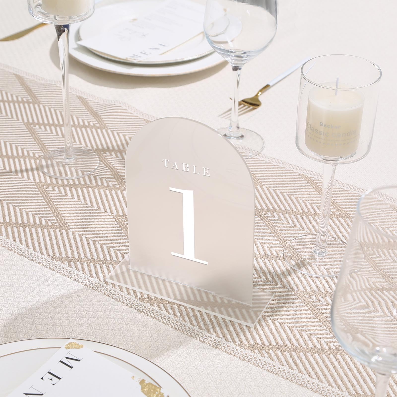 Uniqooo Frosted Arch Wedding Table Numbers With Stands 1-15, 5X7'' Acrylic Display Signs And Holders, Pack Of 15, Perfect For Ce