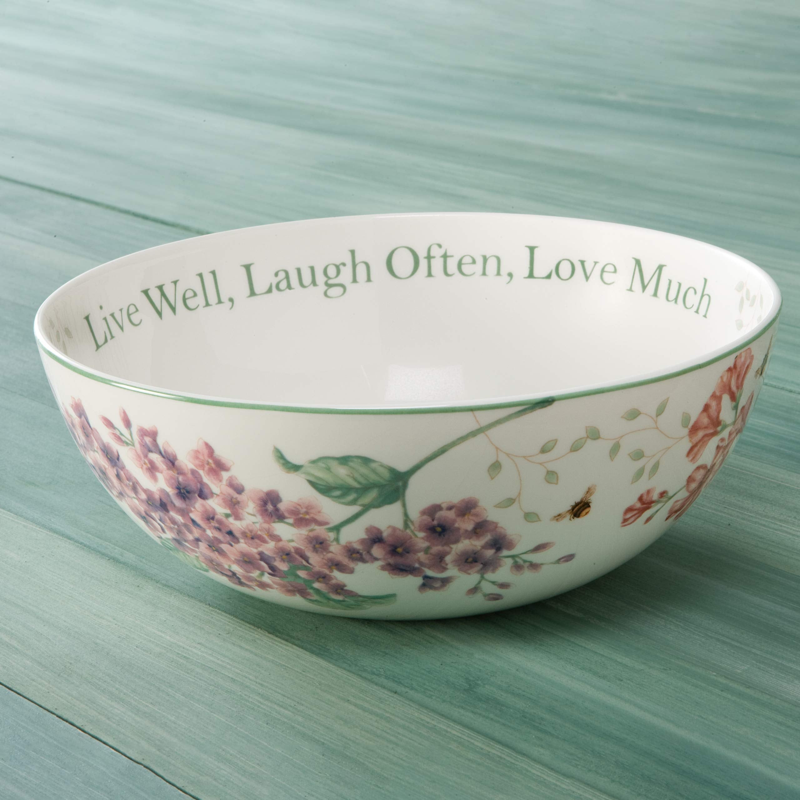 Lenox Butterfly Meadow Live Well, Laugh Often, Love Much Serving Bowl, White -