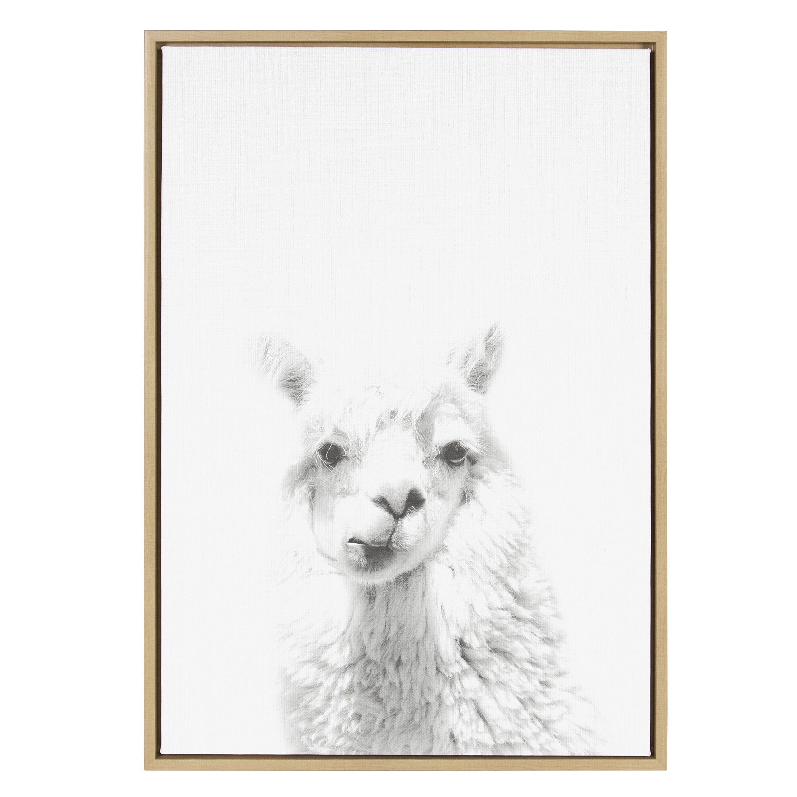 Kate And Laurel Sylvie Alpaca Animal Print Black And White Portrait Framed Canvas Wall Art By Simon Te Tai, 23X33 Natural