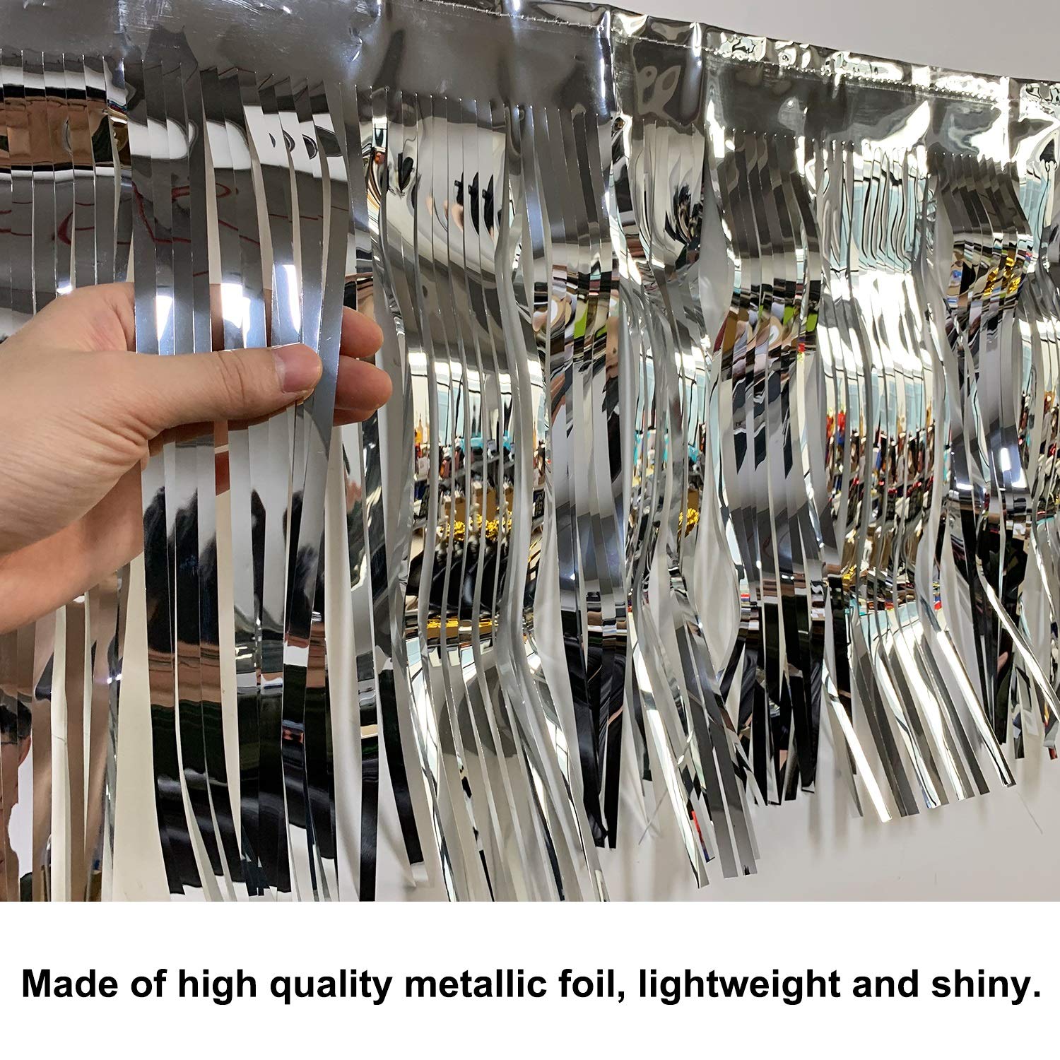 Blukey 10 Feet Long Roll Silver Foil Fringe Garland - Pack Of 6 | Shiny Metallic Tassle Banner | Ideal For Parade Floats, Bridal