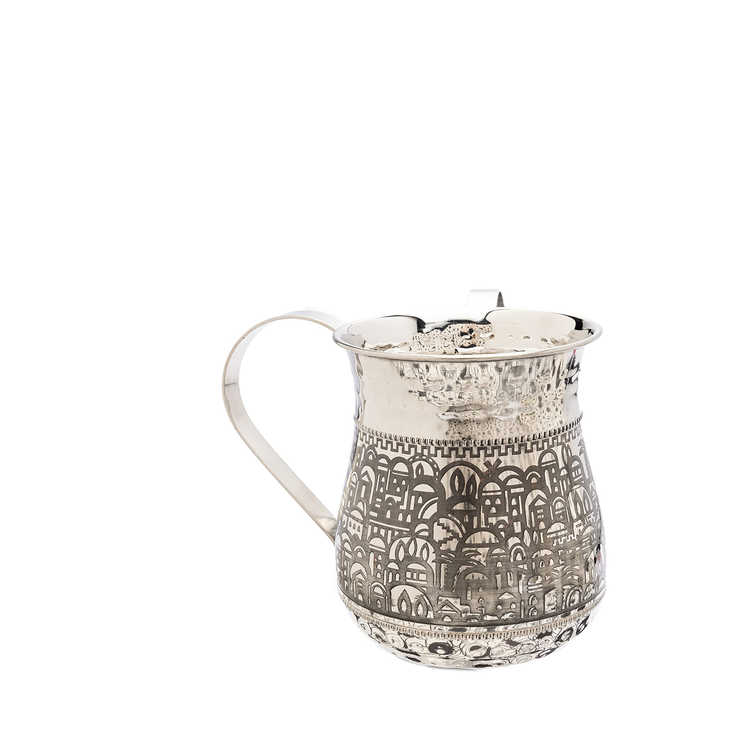 Yair Emanuel Stainless Steel Washing Cup For Netilat Yadayim Elegant Etched Design (Jerusalem Nyy-1)