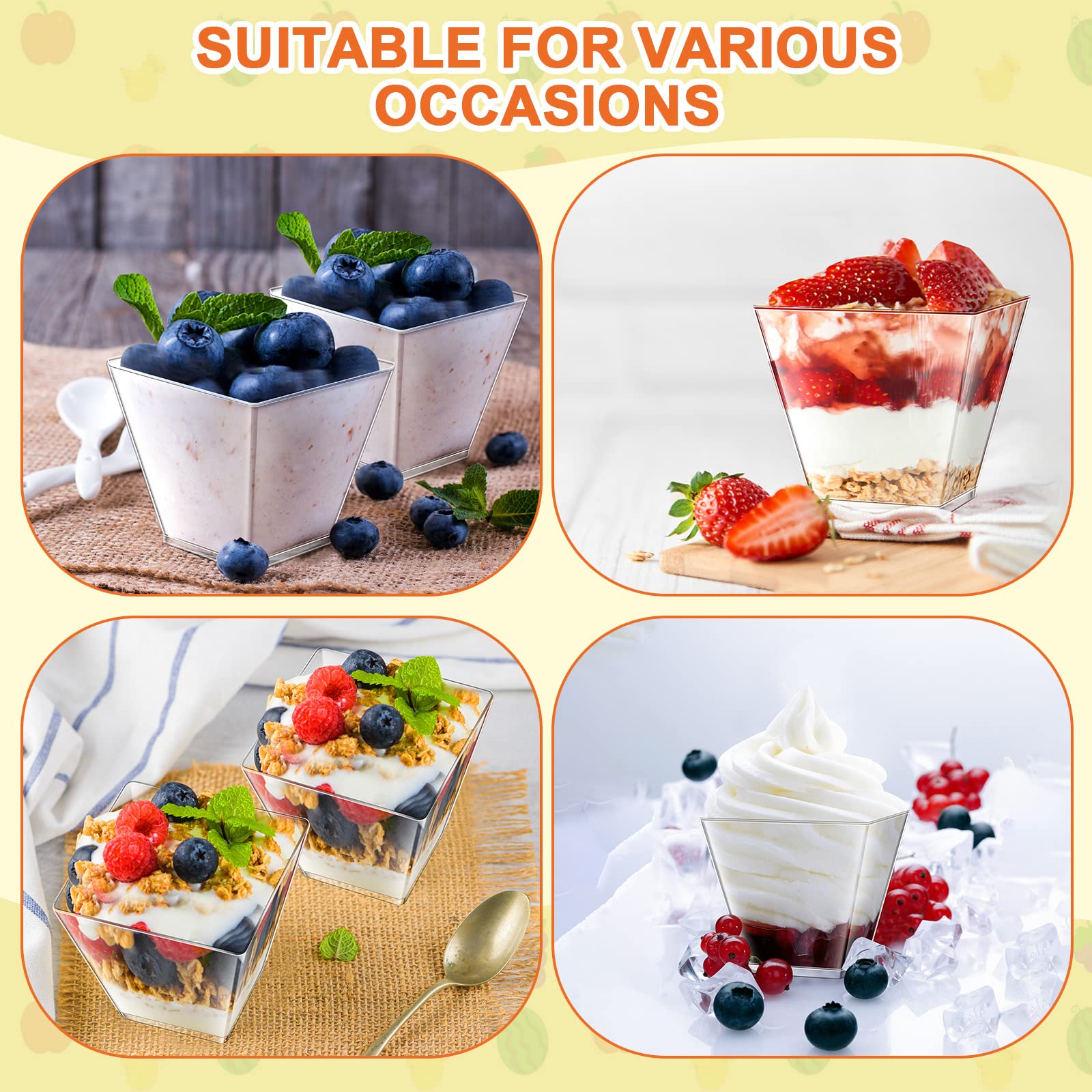 600 Pcs 3.4 Oz Plastic Dessert Cups Parfait Cups With Lids And Spoons Mini Appetizer Cups Clear Square Disposable Cups Dessert F
