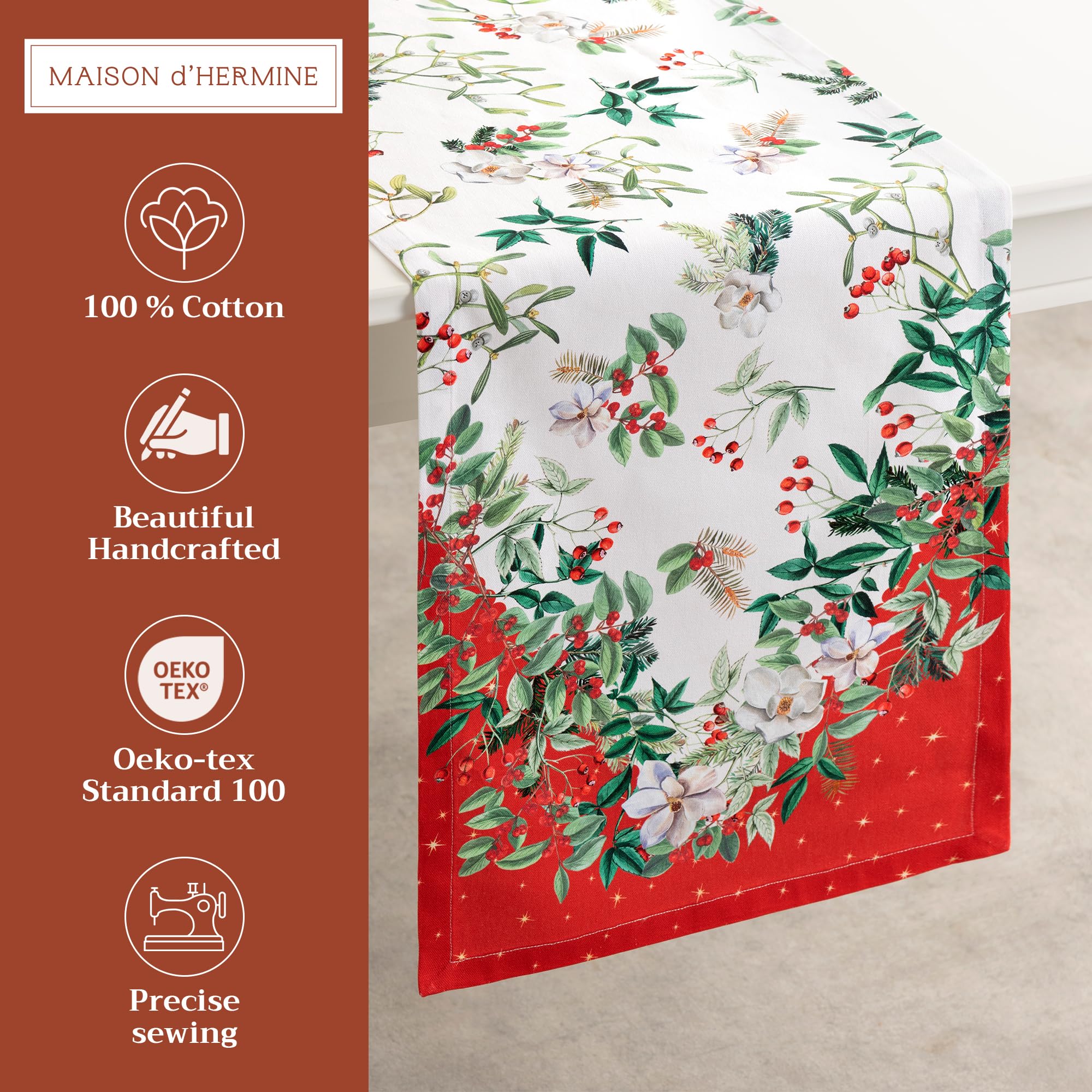Maison d' Hermine Tablerunner 100% Cotton Table Runner Decorative Table Runners for Gifts  Home  Wedding  Restaurant  Buffet  Noel (Double Layer) - Thanksgiving/Christmas (14.50''x108'')