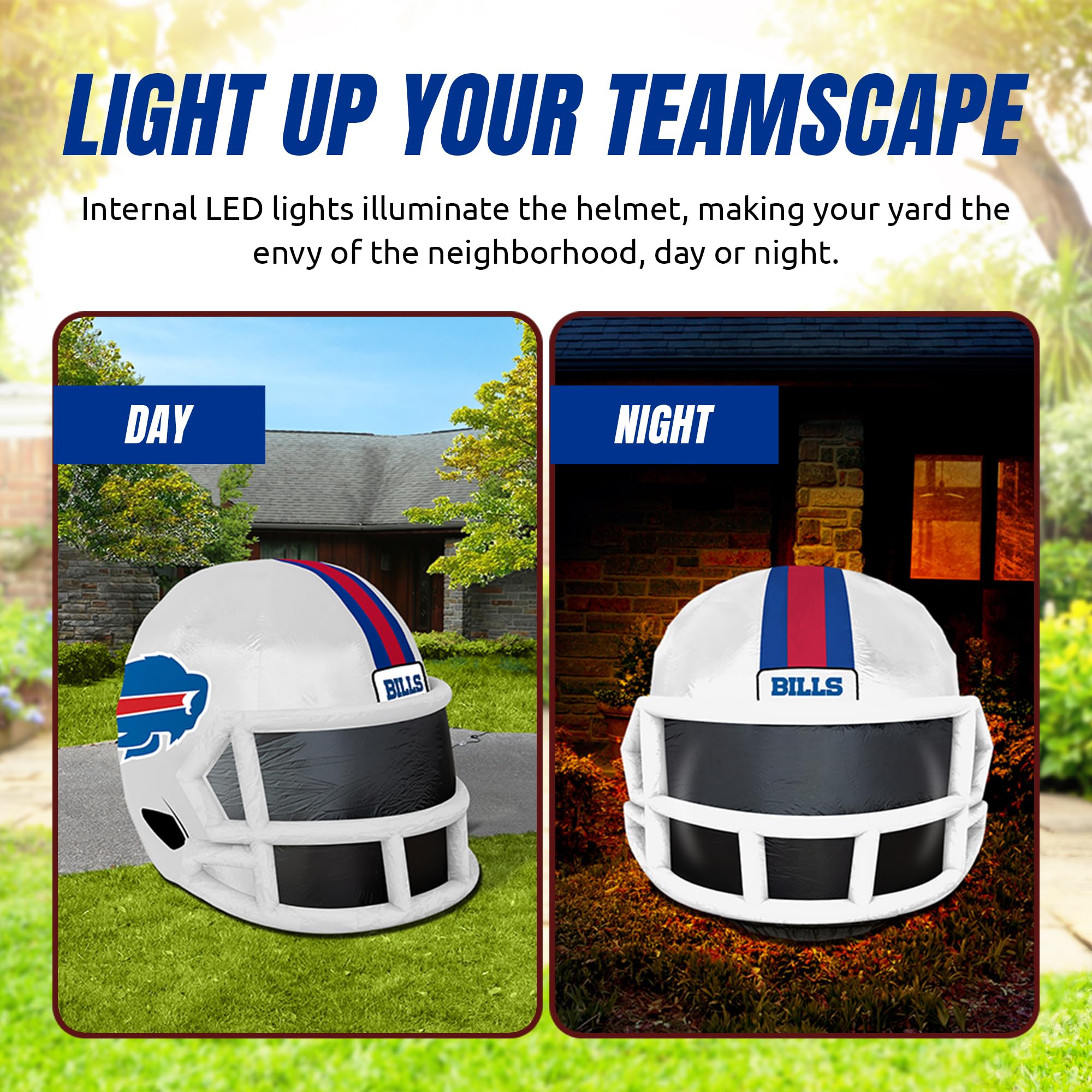 Sporticulture NFL Buffalo Bills 4ft Inflatable Helmet with LED Lights & Built-in Blower - Merchandise Decor Ideal for Lawn, Fron