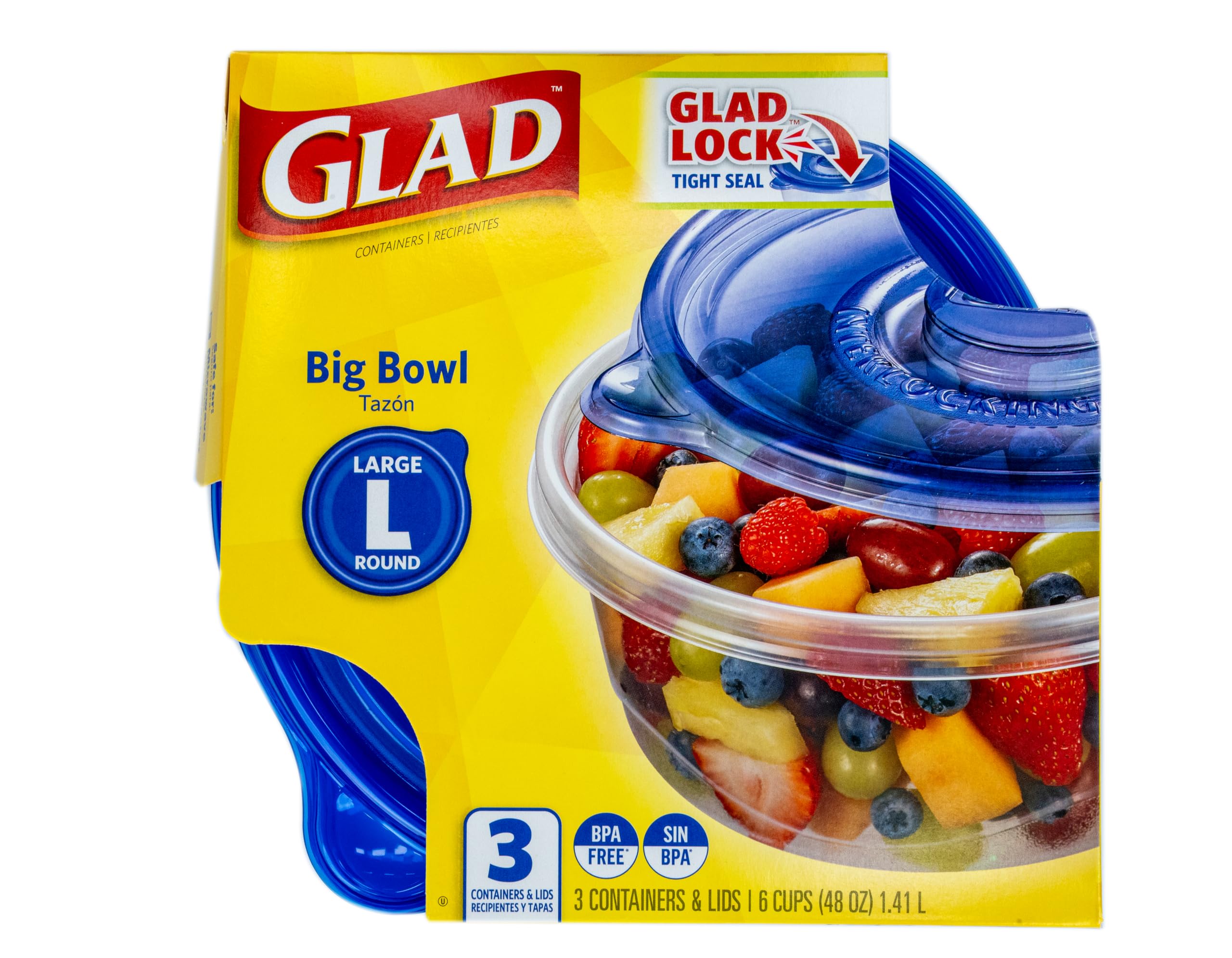 Glad Gladware Big Bowl Food Storage Containers, Large Round Bowl Holds 48 Ounces Of Food, 3 Count Set Food Storage Containers Fo
