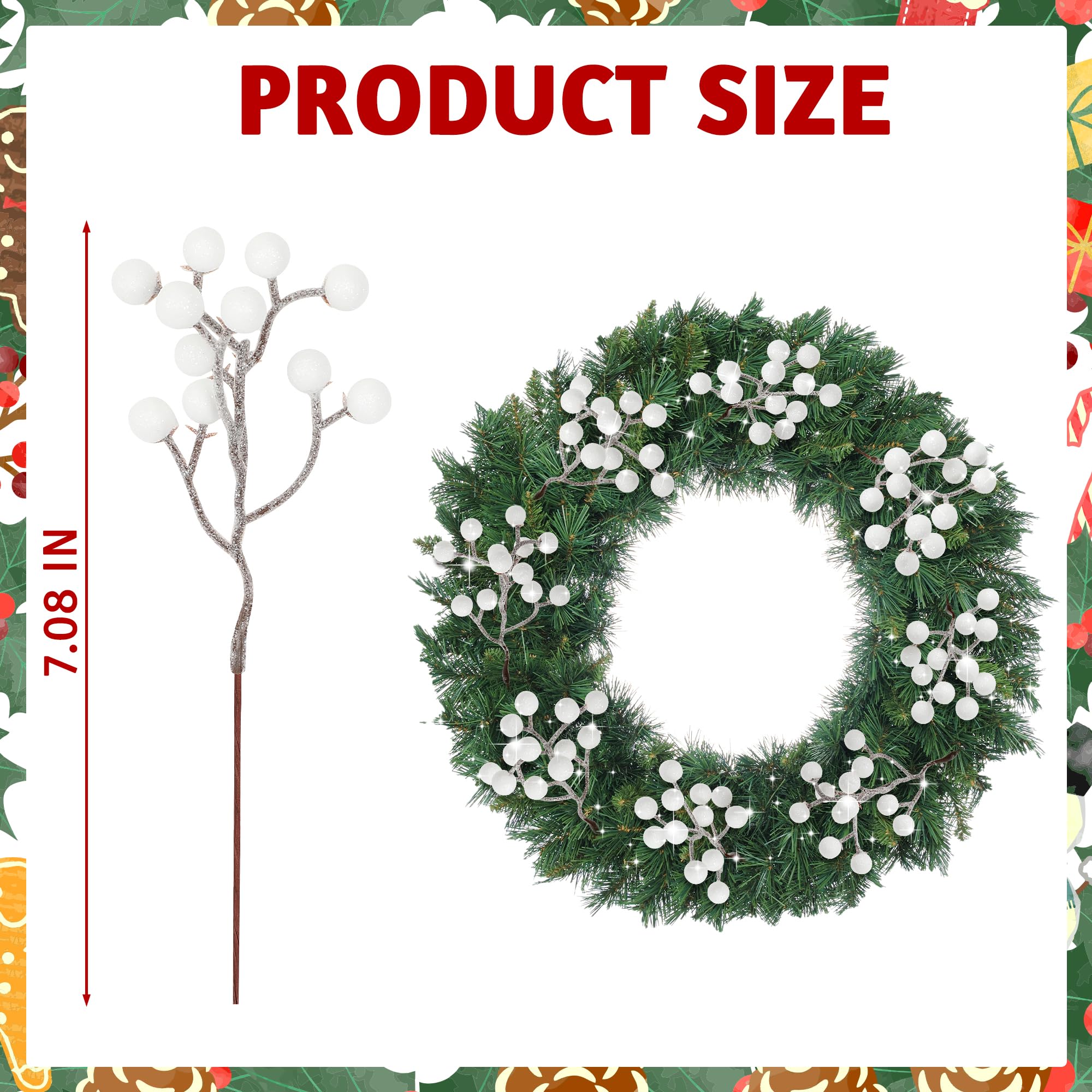 Vipay 24 PCS Christmas Tree Decor, 7.08 in White Berry Picks, Artificial Berries Branches Christmas Berry Stems for DIY Wreath F