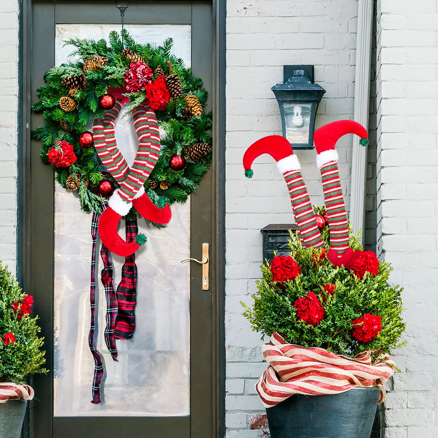 Hooqict 20'' Elf Legs for Christmas Decorations 2Pack Cotton Christmas Elf Stuffed Legs for Christmas Tree Holiday Wreaths Car D