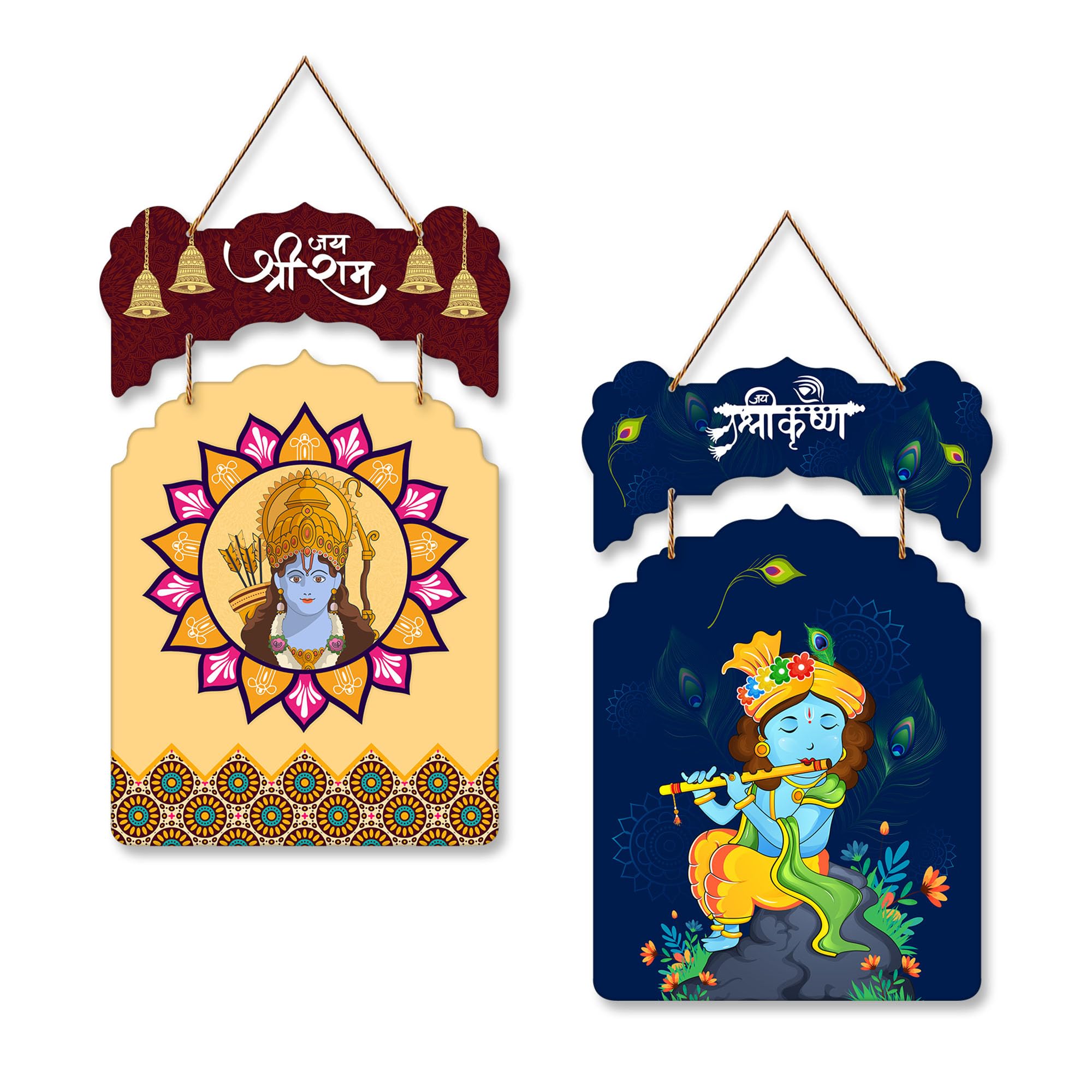Artvibes Shri Ram And Krishna Wall And Door Hanging For Home Temple | Spiritual Decor Items | Religious Wall Art | Wall Poster |