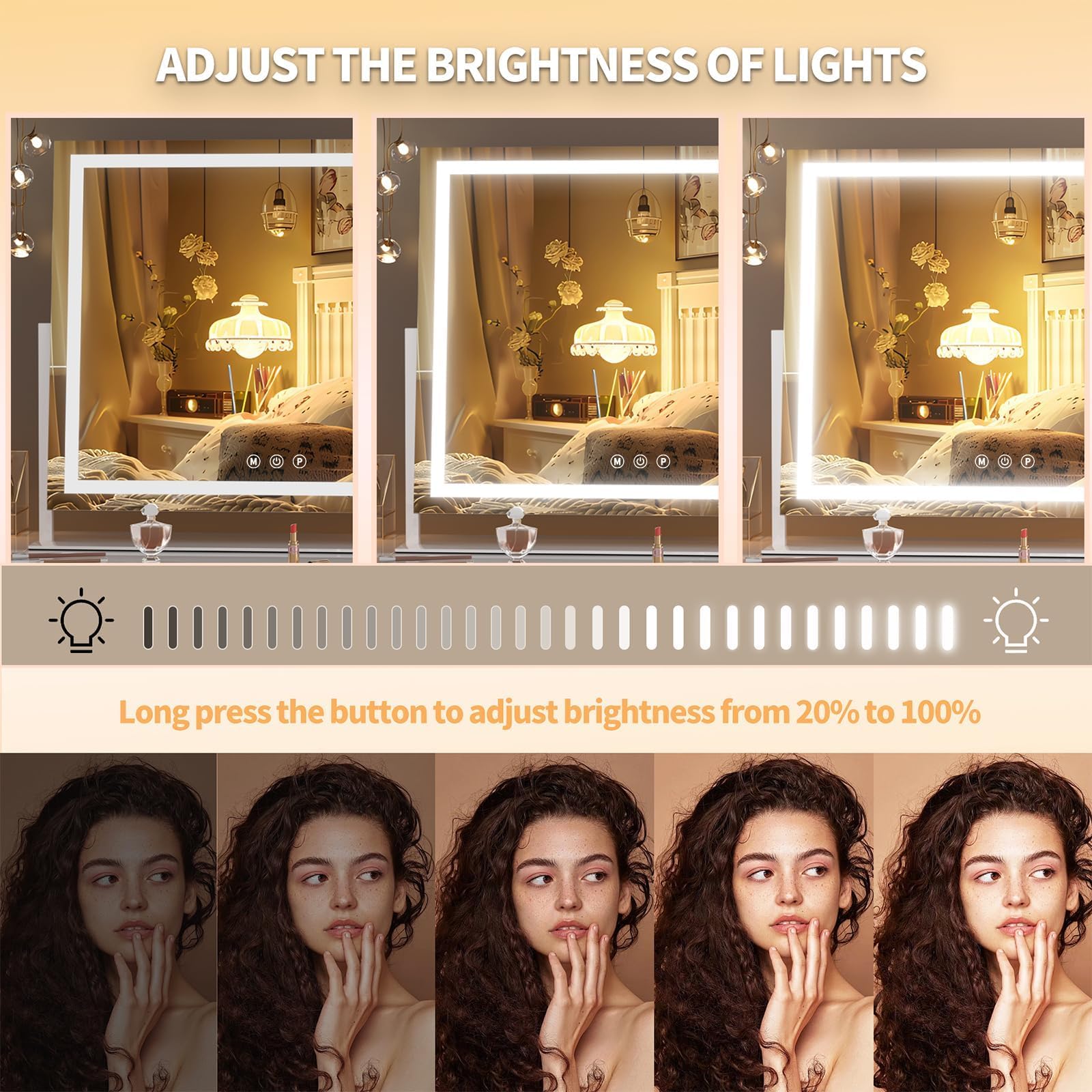 Hasipu Vanity Mirror with Lights, 28  x 20  LED Makeup Mirror, Light up Mirror with 10X Magnification and Phone Holder, USB Char