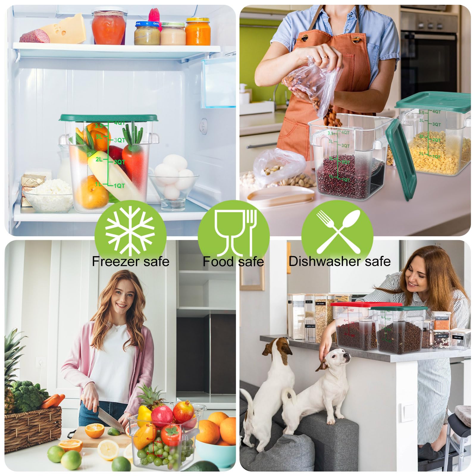 Lallisa 4 Pcs 6 Qt And 4 Qt Food Storage Containers With Lids And Handles Square Food Containers With Scales Polycarbonate Air T