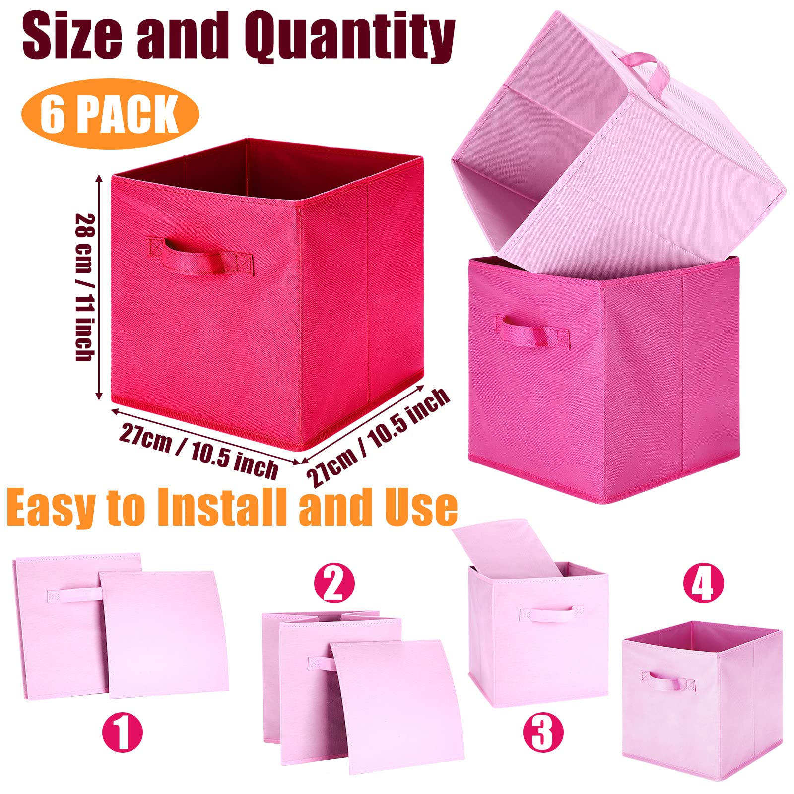 Karenhi 6 Pcs 11 X 10.5 X 10.5 Inch Fabric Storage Bins Storage Cubes Organizer With Handles Foldable Shelf Cube Baskets For Hom