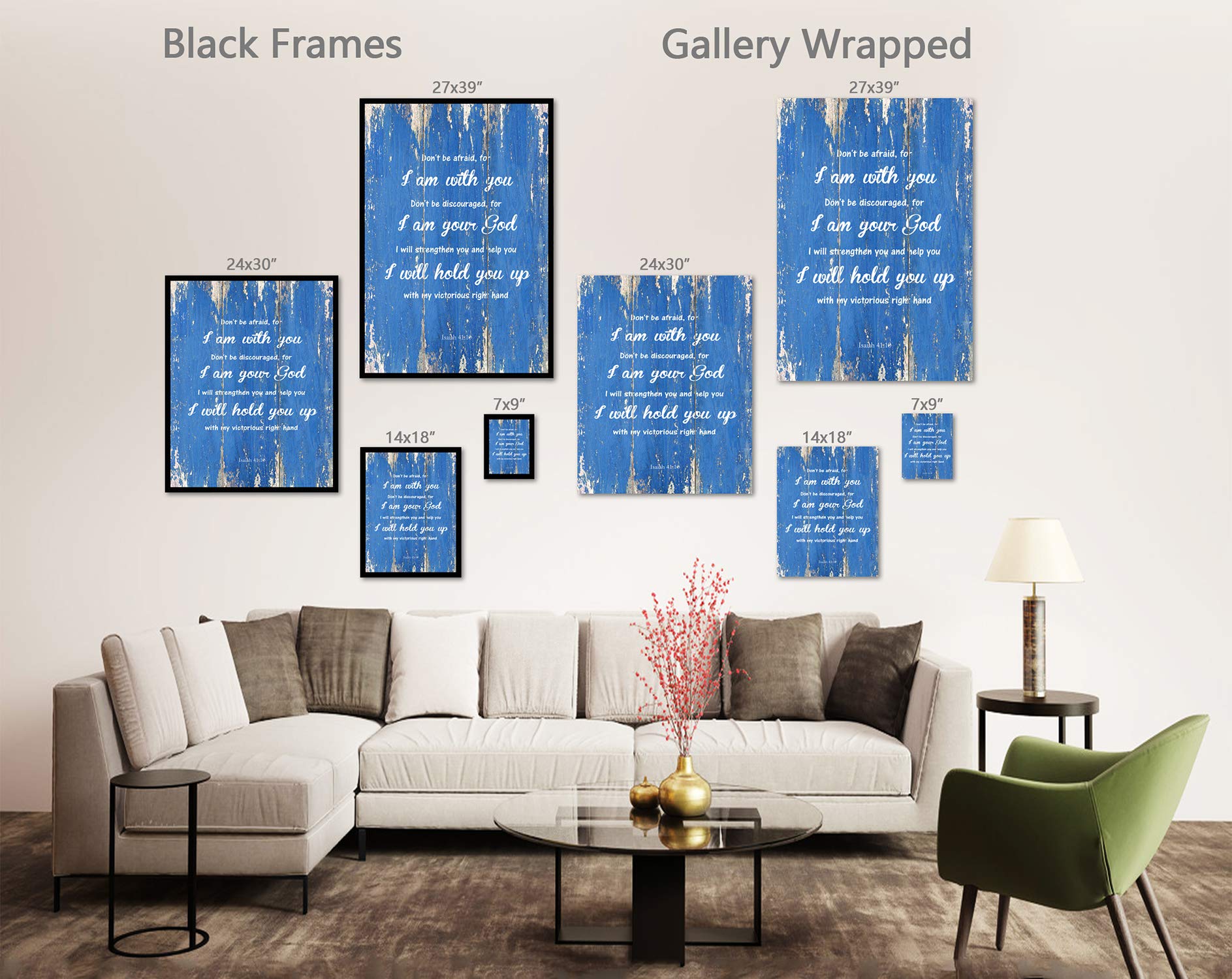 Isaiah 41:10 Don 'T Be Afraid, For I Am With You Bible Verse - Framed - Canvas Print Wall Art,Gallery Wrap Inner Frame, Blue, 14