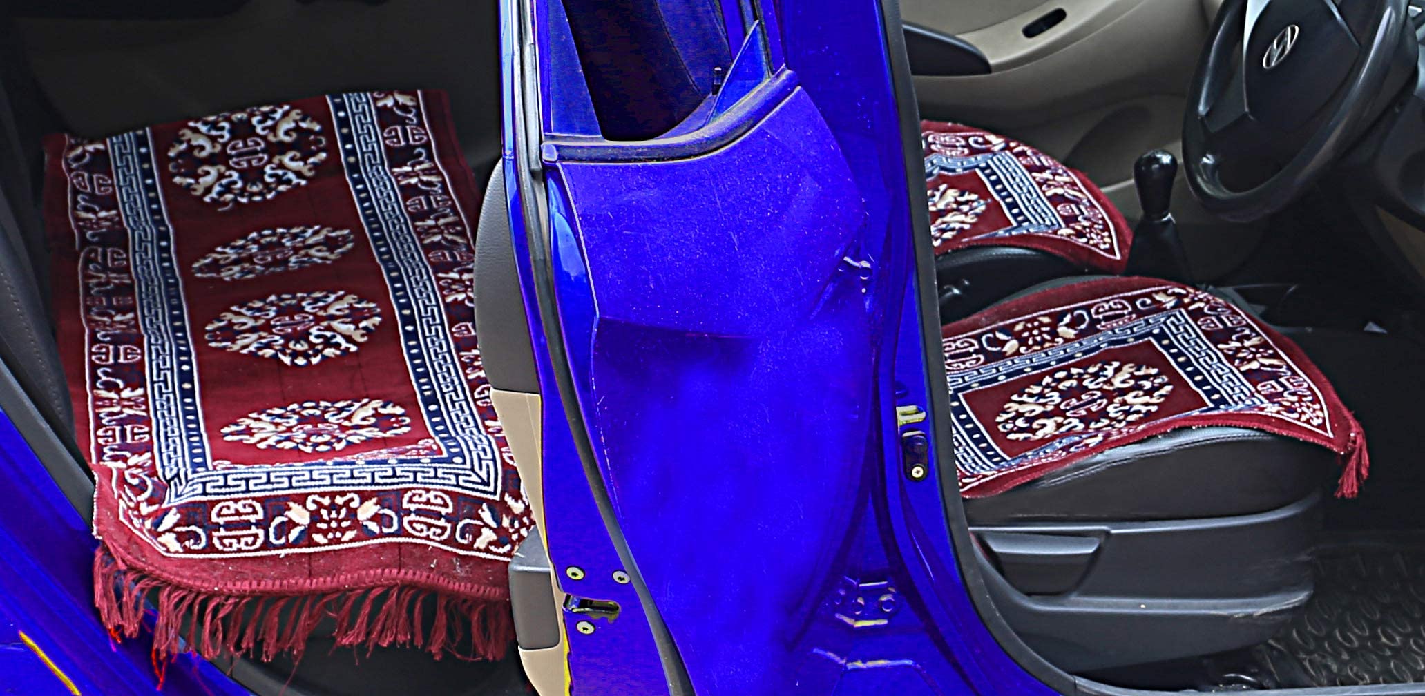 Kuber Industries Floral Design Velvet 3 Pieces Car Seat Mat Set (Maroon)-Ctktc14499
