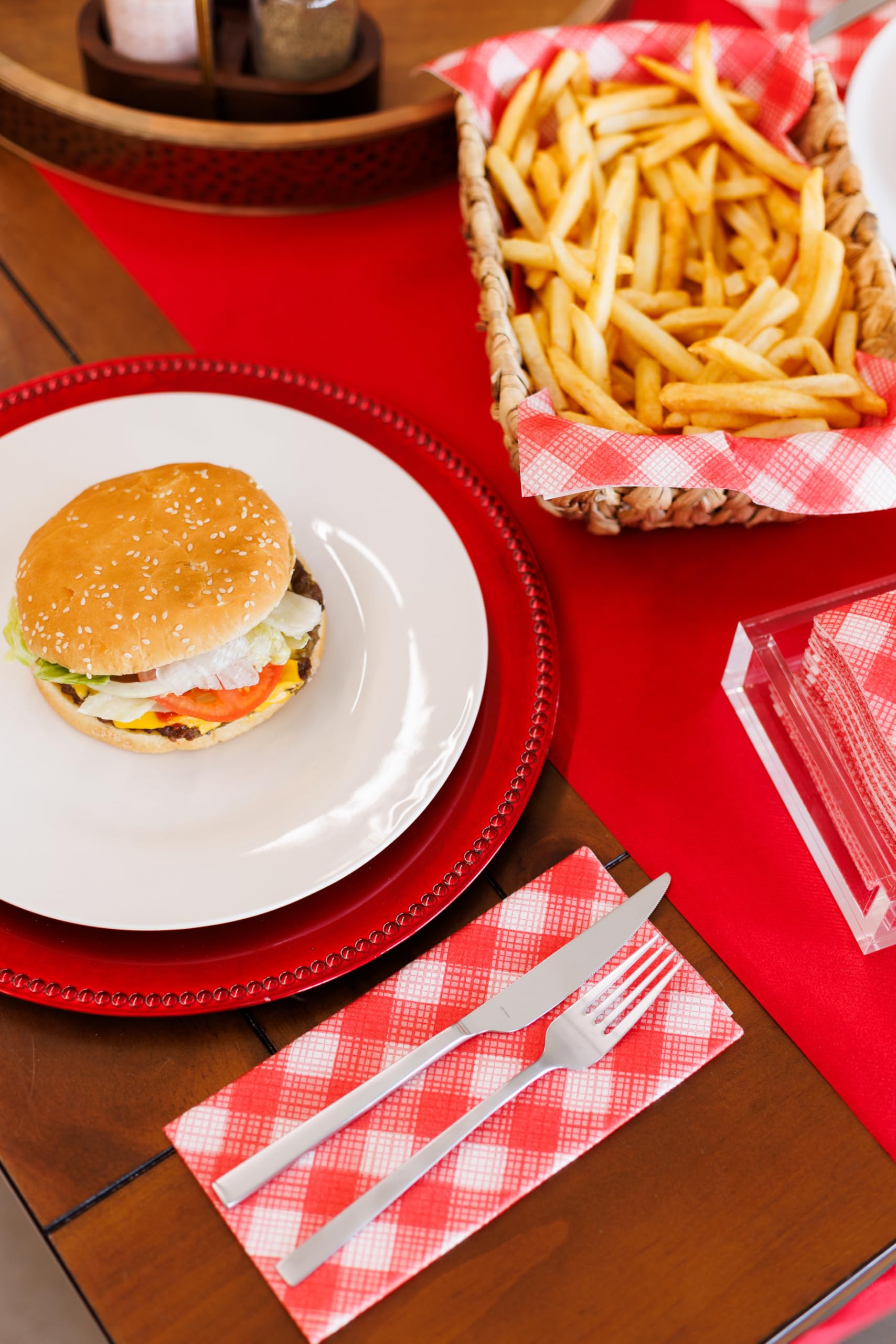 AH AMERICAN HOMESTEAD Gingham Paper Napkins - Checkered Party Napkins - Thick  Absorbent  Disposable Linen-Like Table Dinner Napkins - 15.75'' x 15.75'' Size (Red Gingham  50 Count)