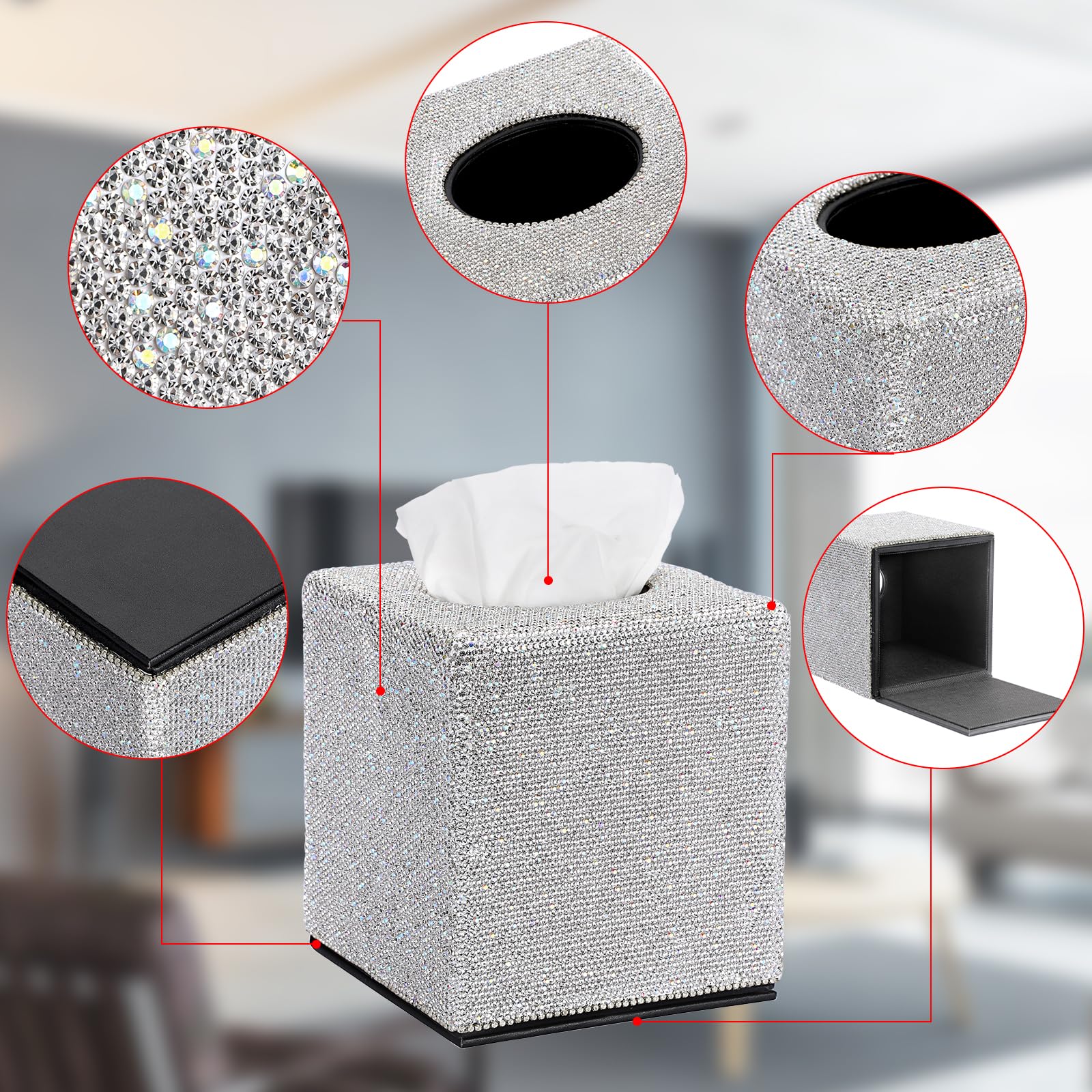 Sumnacon Tissue Box Cover Bling Square Tissue Box For Bathroom Sparkling Cube Tissue Box Holder With Magnetic Gorgeous Tissue Ho
