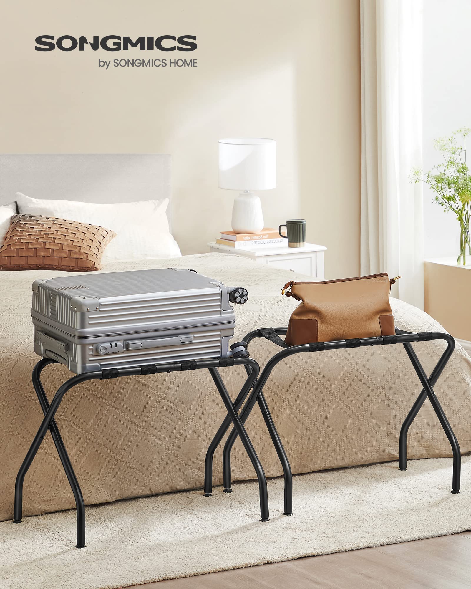 Songmics Luggage Rack For Guest Room, Set Of 2 Suitcase Stands, Foldable Steel Frame, For Hotel, Bedroom, Holds Up To 110 Lb, 27
