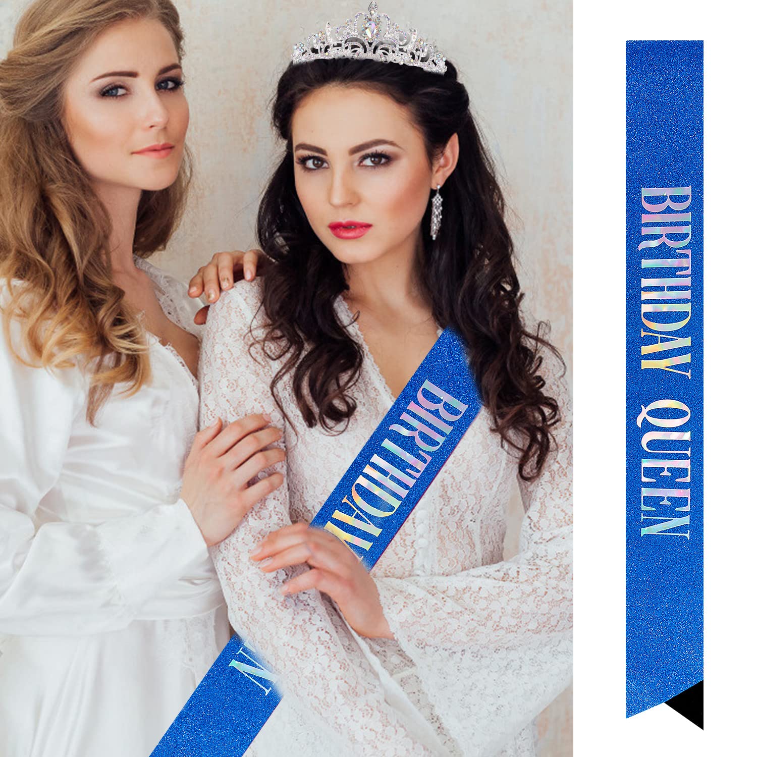 Velscrun Happy Birthday Queen Ab Silver Tiara Crowns For Women, Birthday Blue Sash, Birthday Party Favors Supplies Birthday Gift