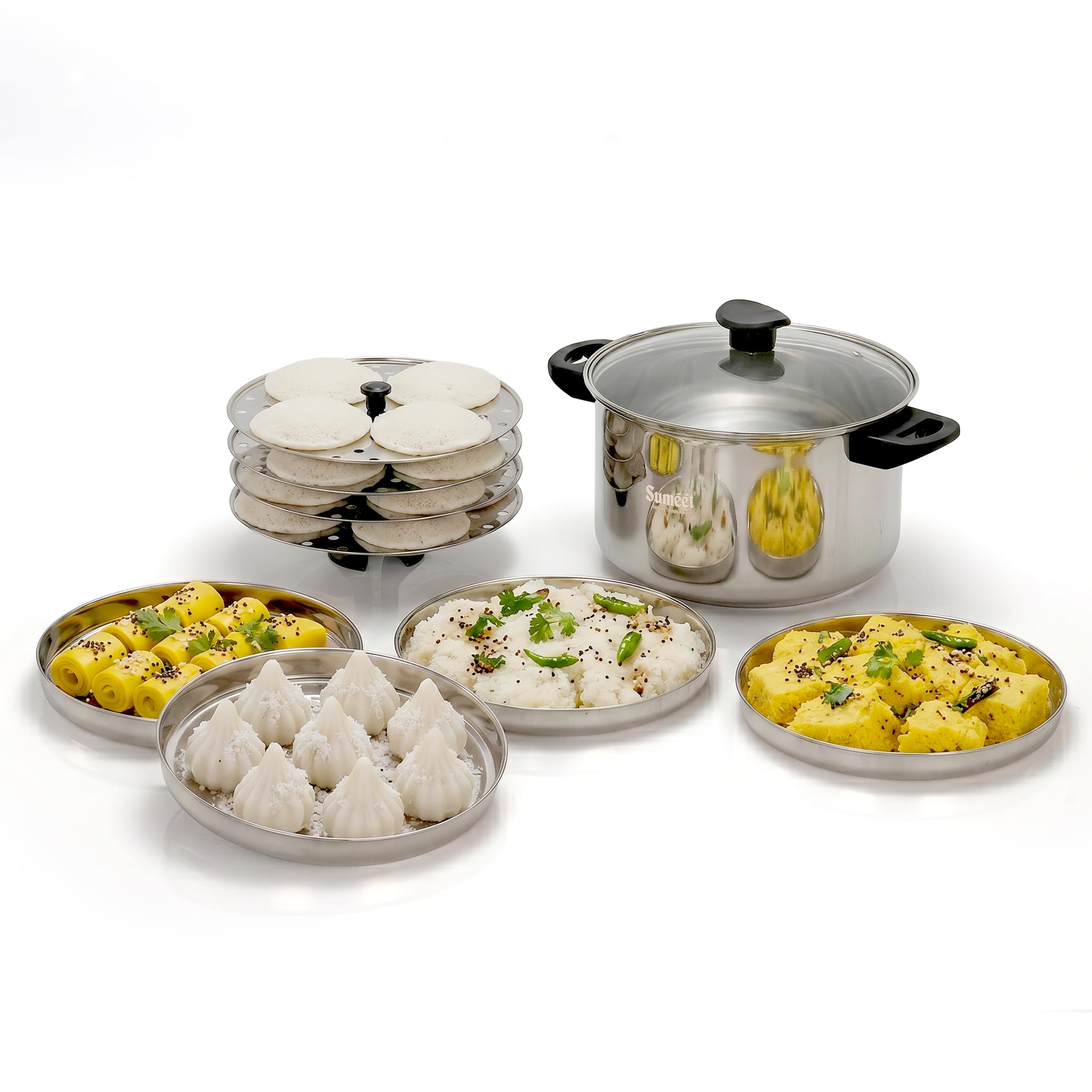 Sumeet ISI Certified Stainless Steel Steamer Pot with Glass Lid  4 LTR